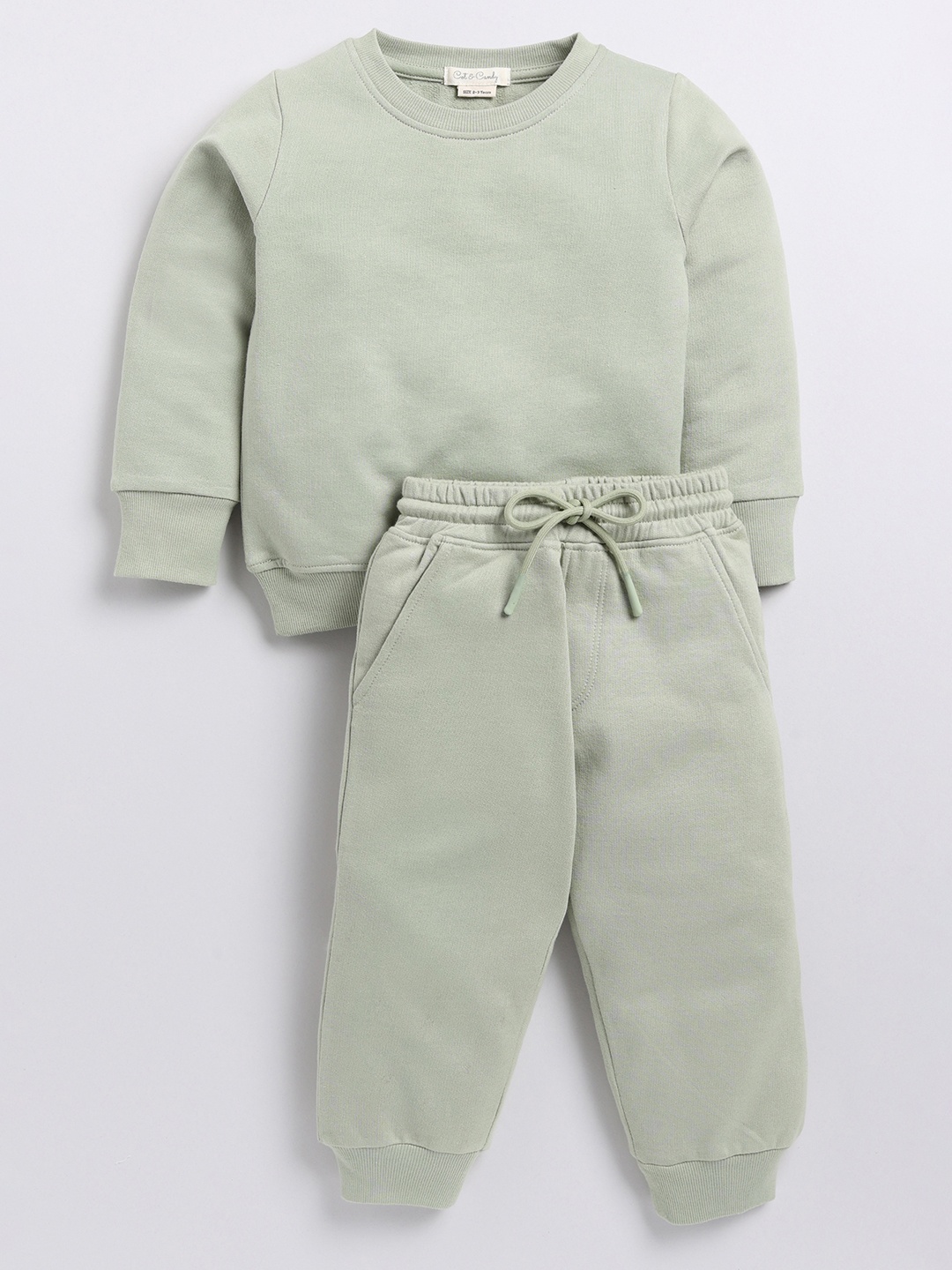 

COT & CANDY Kids Round Neck Sweatshirt with Joggers, Green