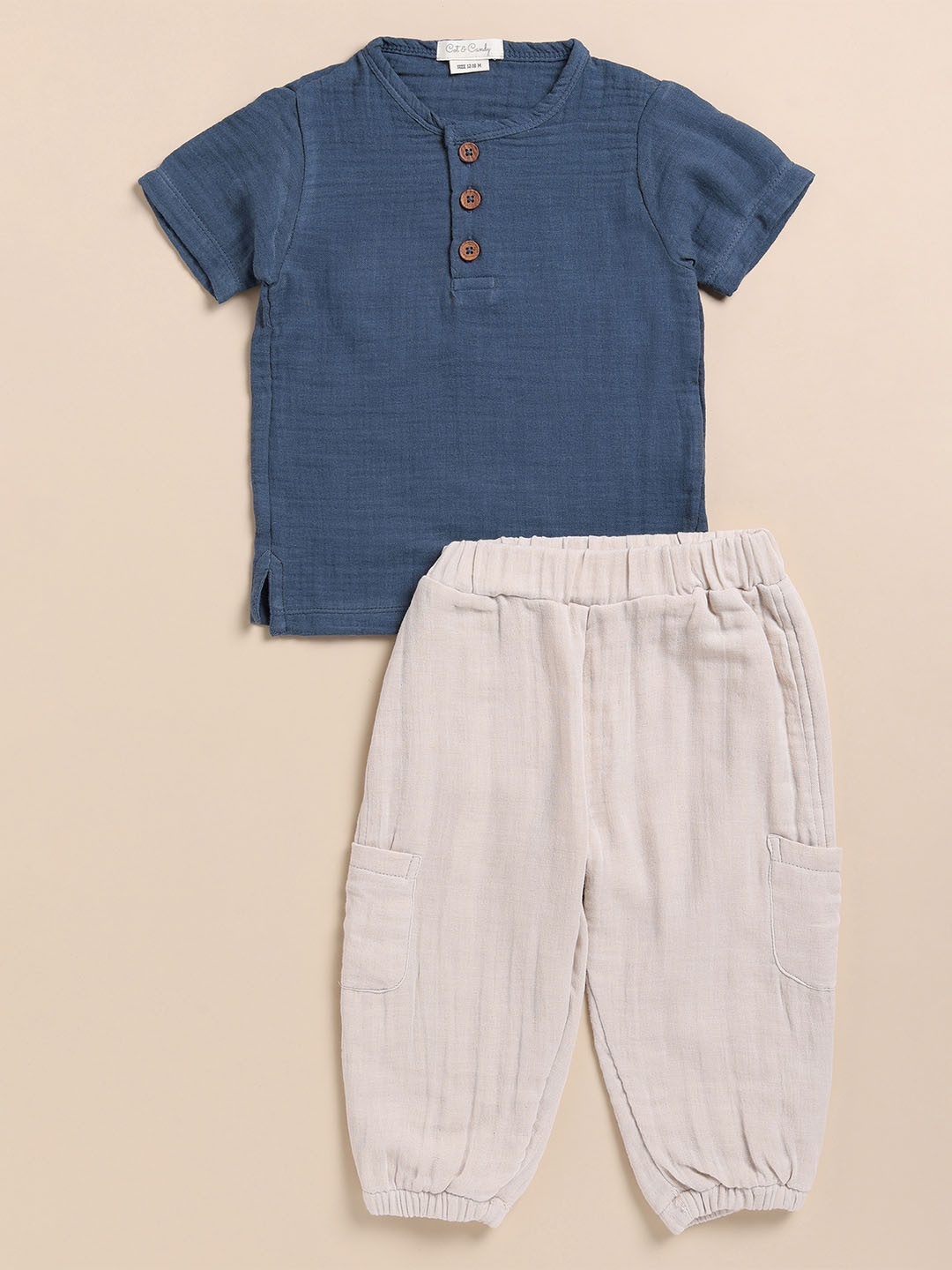 

COT & CANDY Kids Henley Neck T-shirt with Joggers, Blue