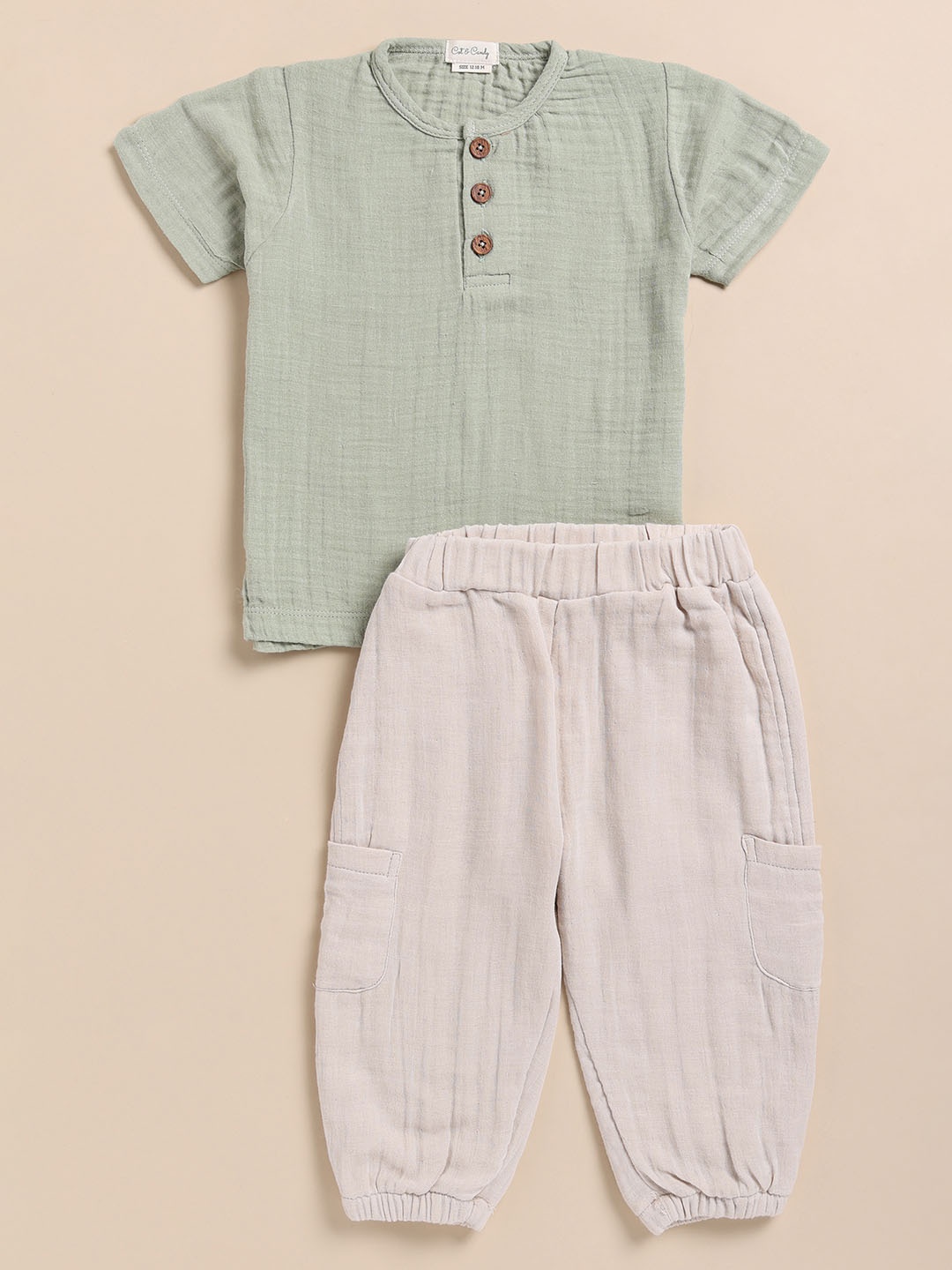 

COT & CANDY Kids Henley Neck T-shirt with Joggers, Green