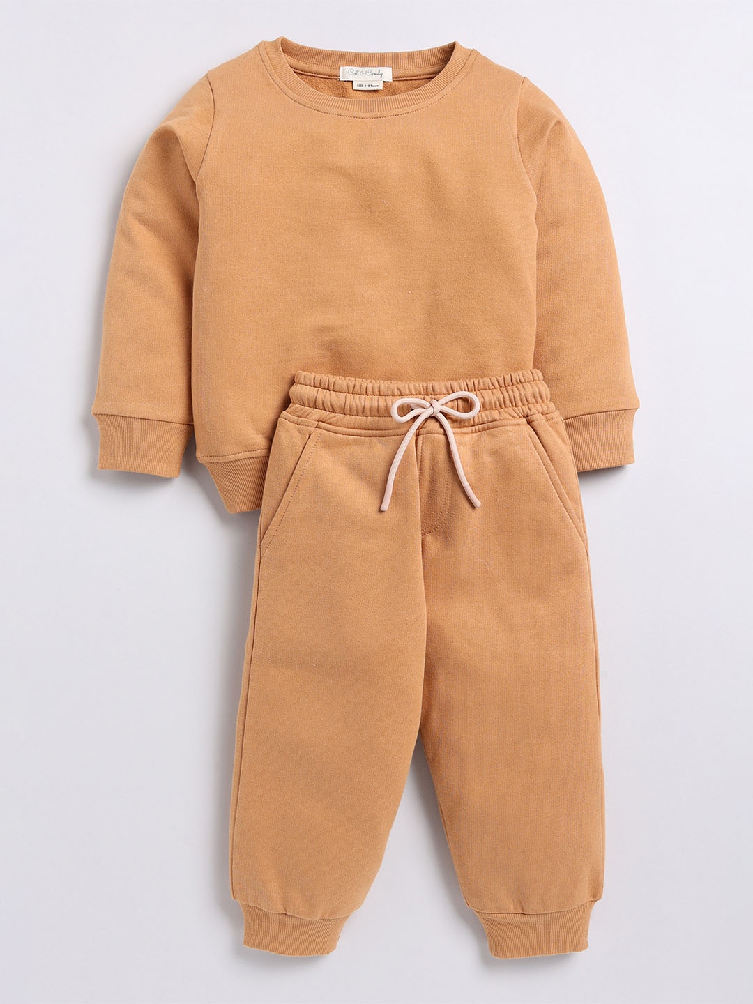 

COT & CANDY Kids Round Neck Oversized Sweatshirt With Relaxed Joggers, Brown