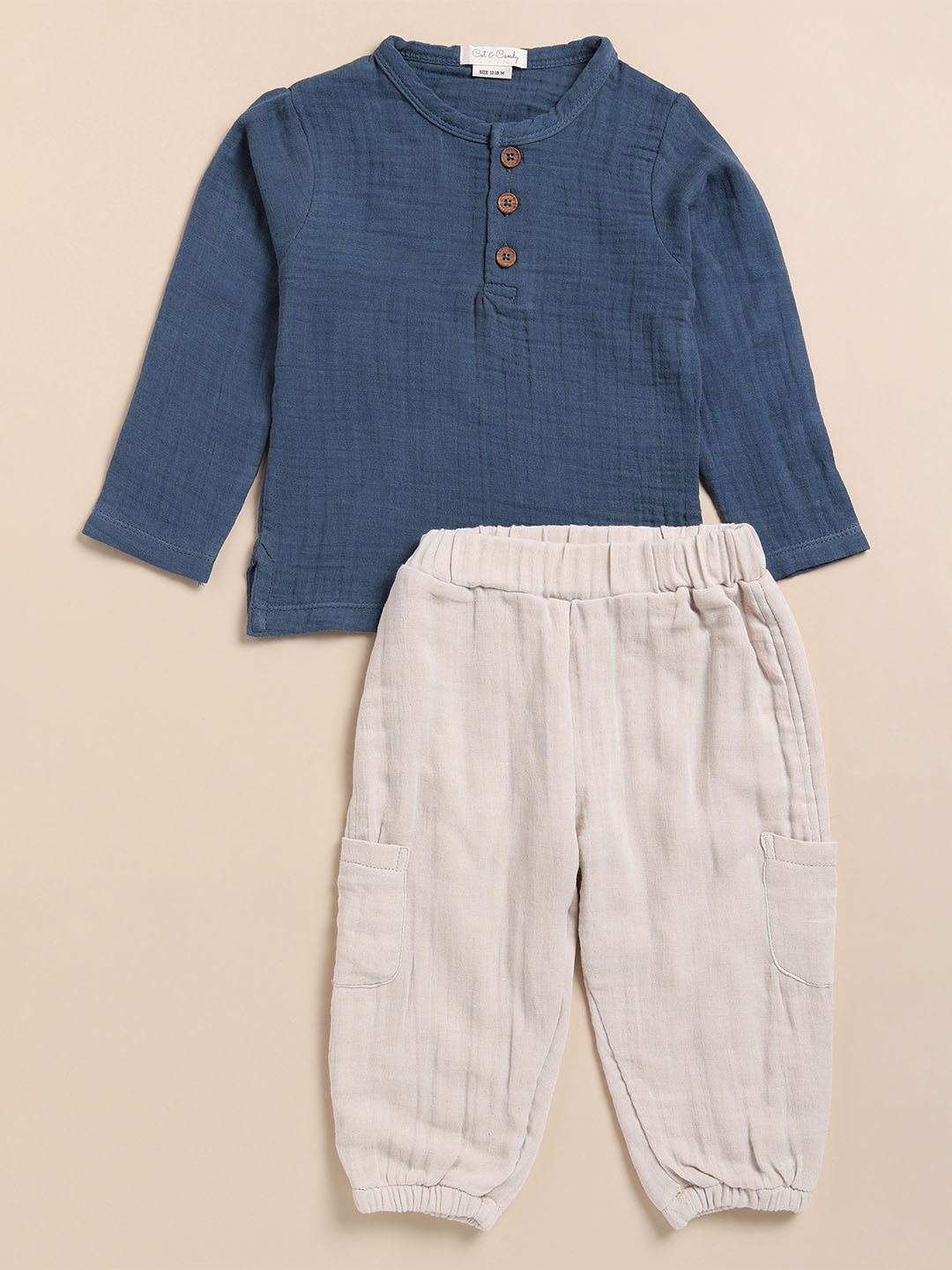 

COT & CANDY Kids Henley Neck T-shirt with Joggers, Navy blue