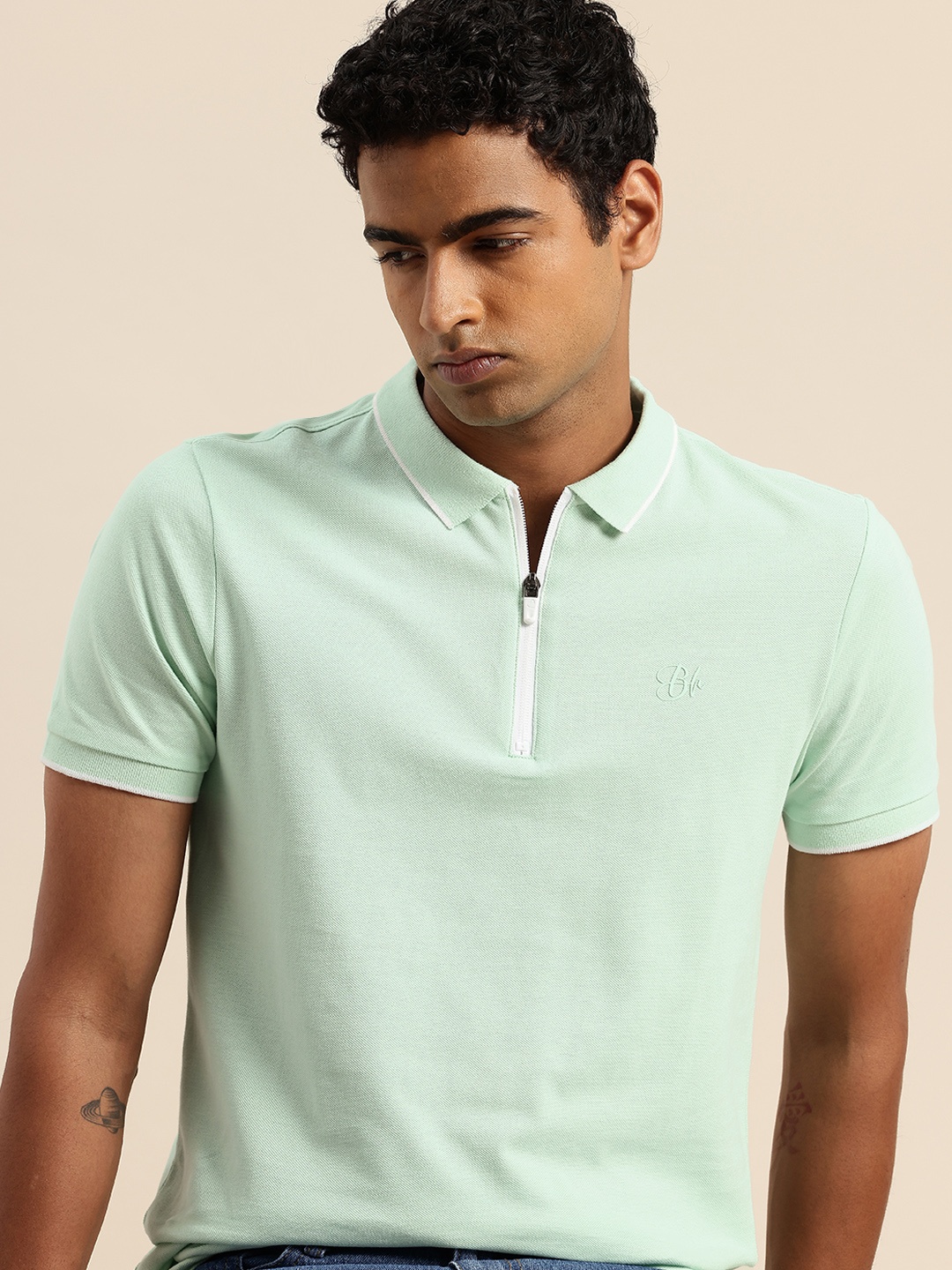 

Being Human Pure Cotton Polo Collar Casual T-shirt, Green