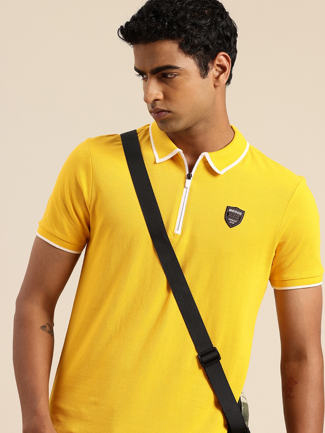 

Being Human Pure Cotton Polo Collar Casual T-shirt, Yellow