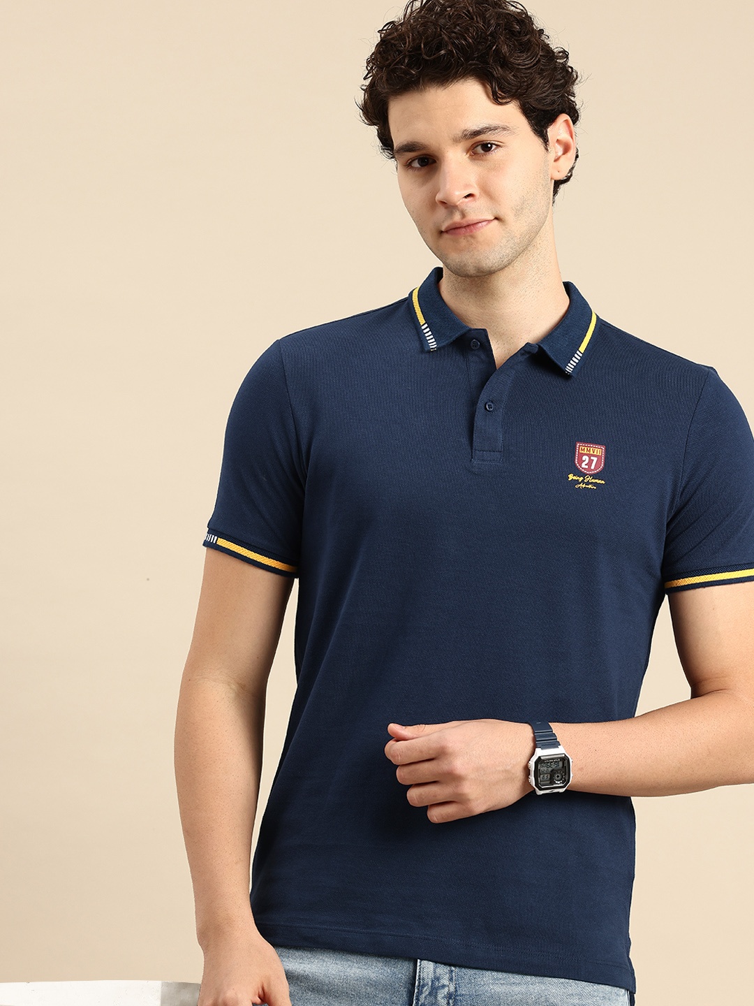 

Being Human Polo Collar Pure Cotton T-shirt, Navy blue