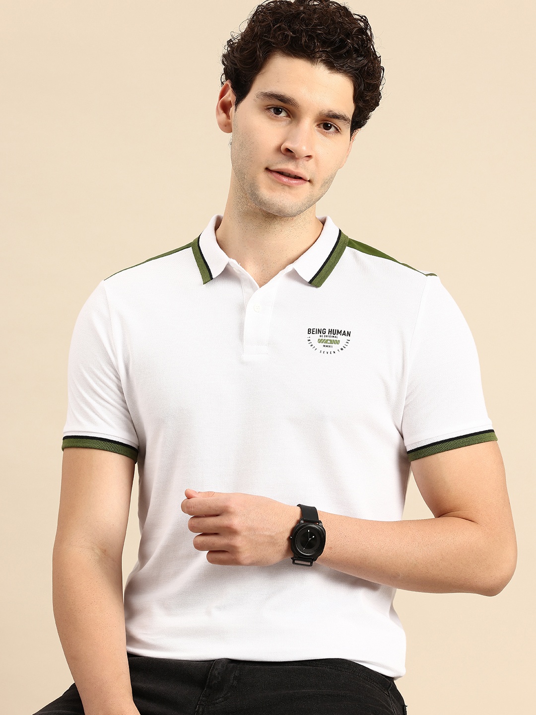 

Being Human Polo Collar Pure Cotton T-shirt, White