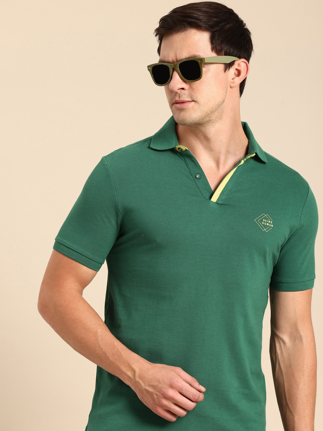 

Being Human Polo Collar Pure Cotton T-shirt, Green