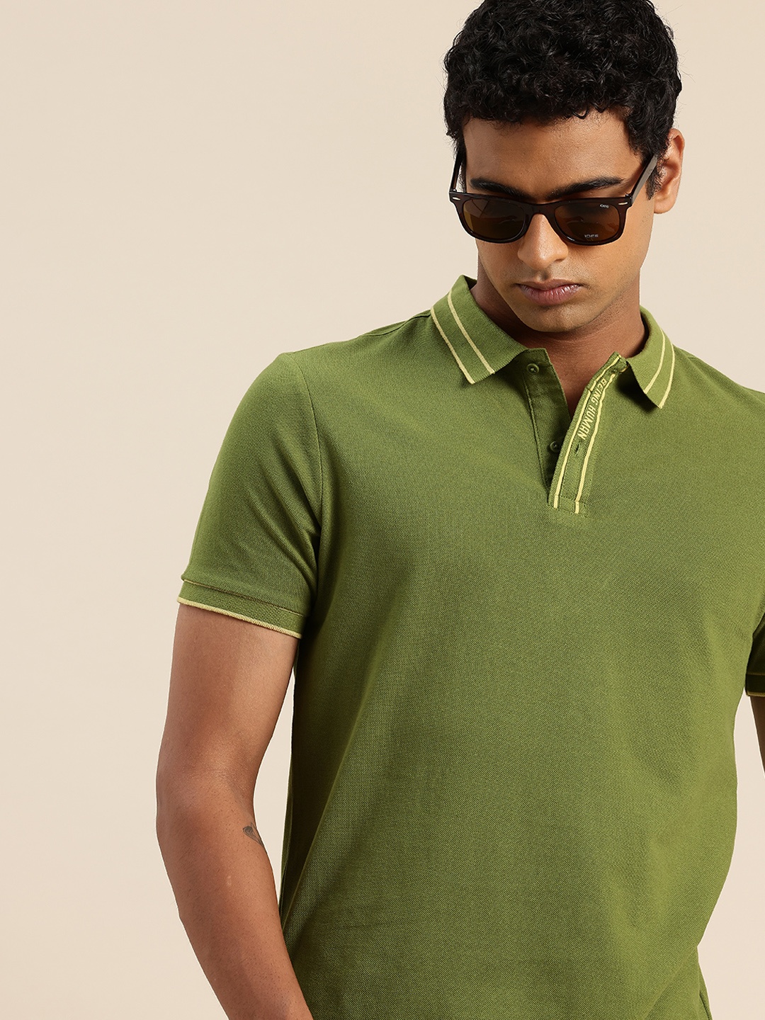 

Being Human Pure Cotton Polo Collar Casual T-shirt, Green