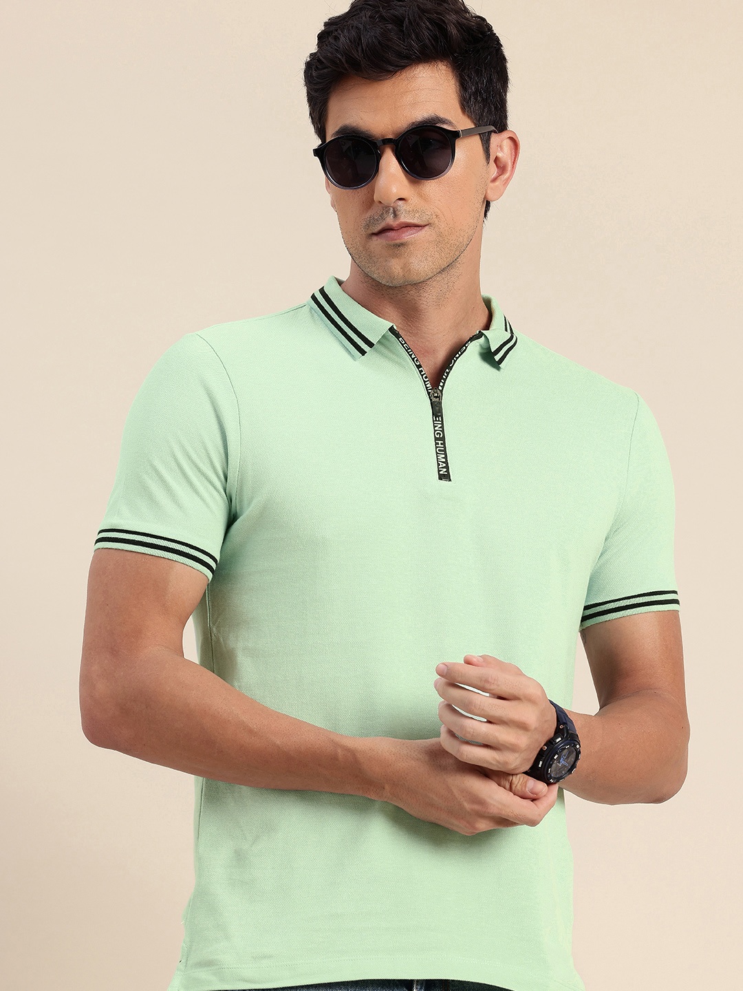 

Being Human Polo Collar Pure Cotton T-shirt, Green