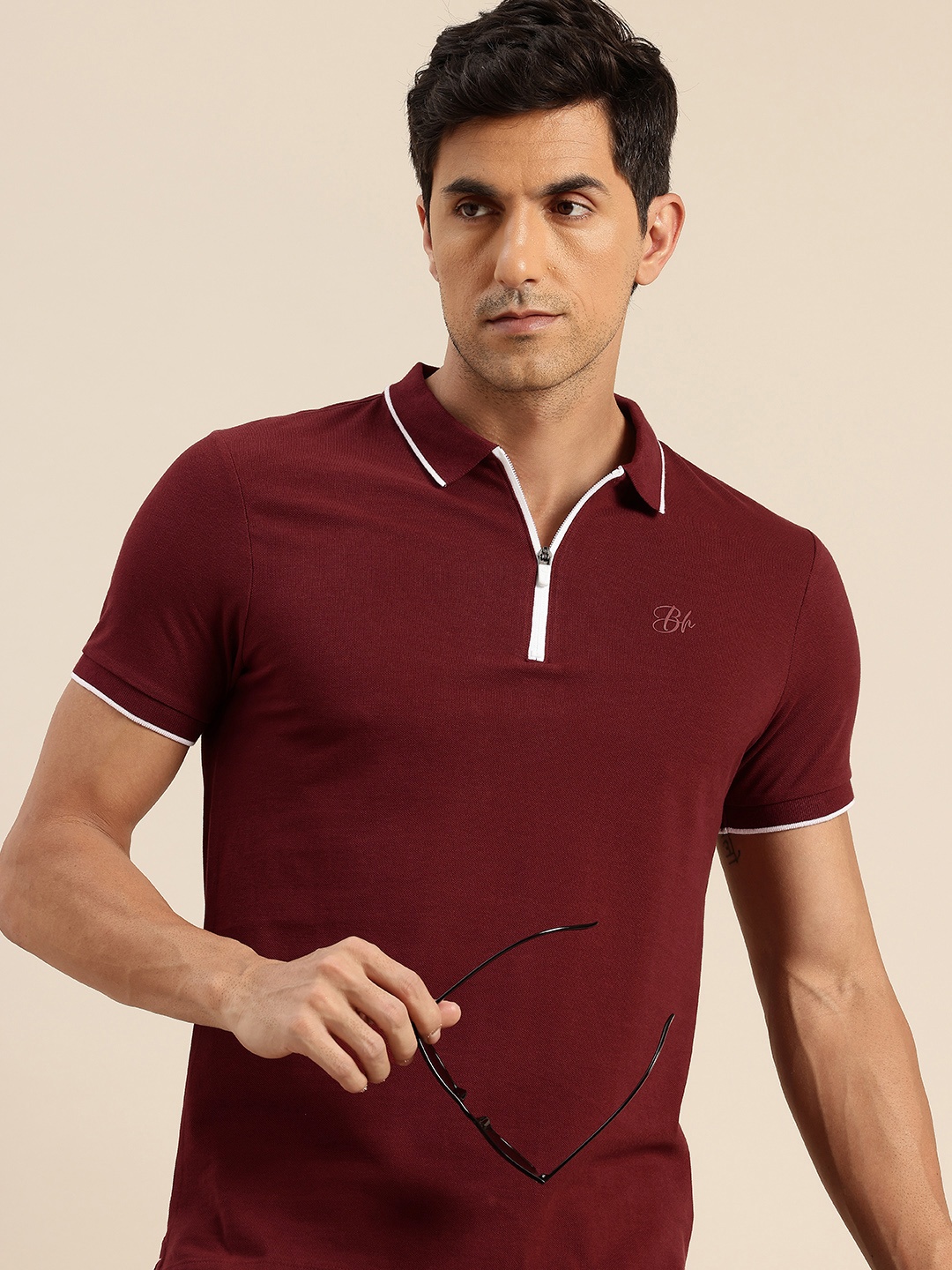 

Being Human Pure Cotton Polo Collar Casual T-shirt, Maroon