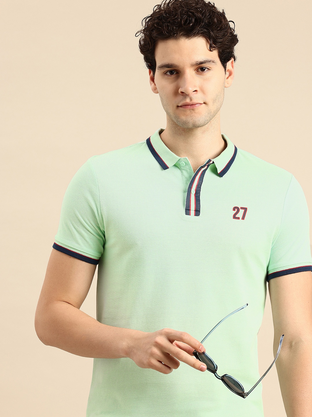 

Being Human Pure Cotton Polo Collar Casual T-shirt, Green