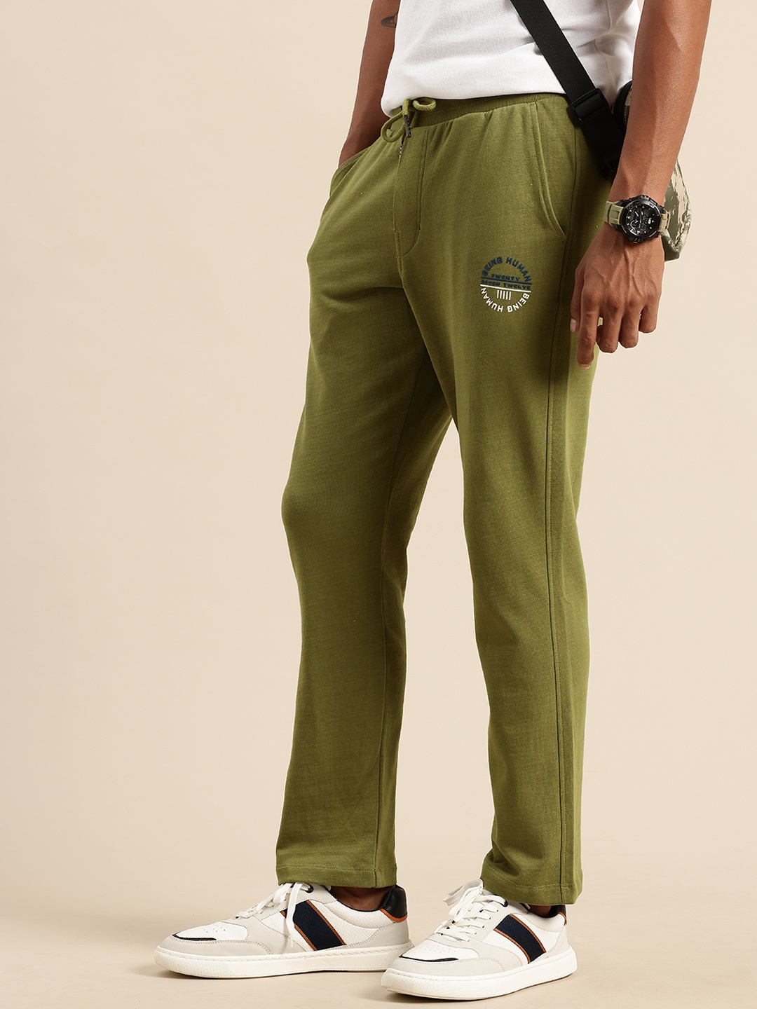 

Being Human Men Pure Cotton Regular Track Pants, Olive