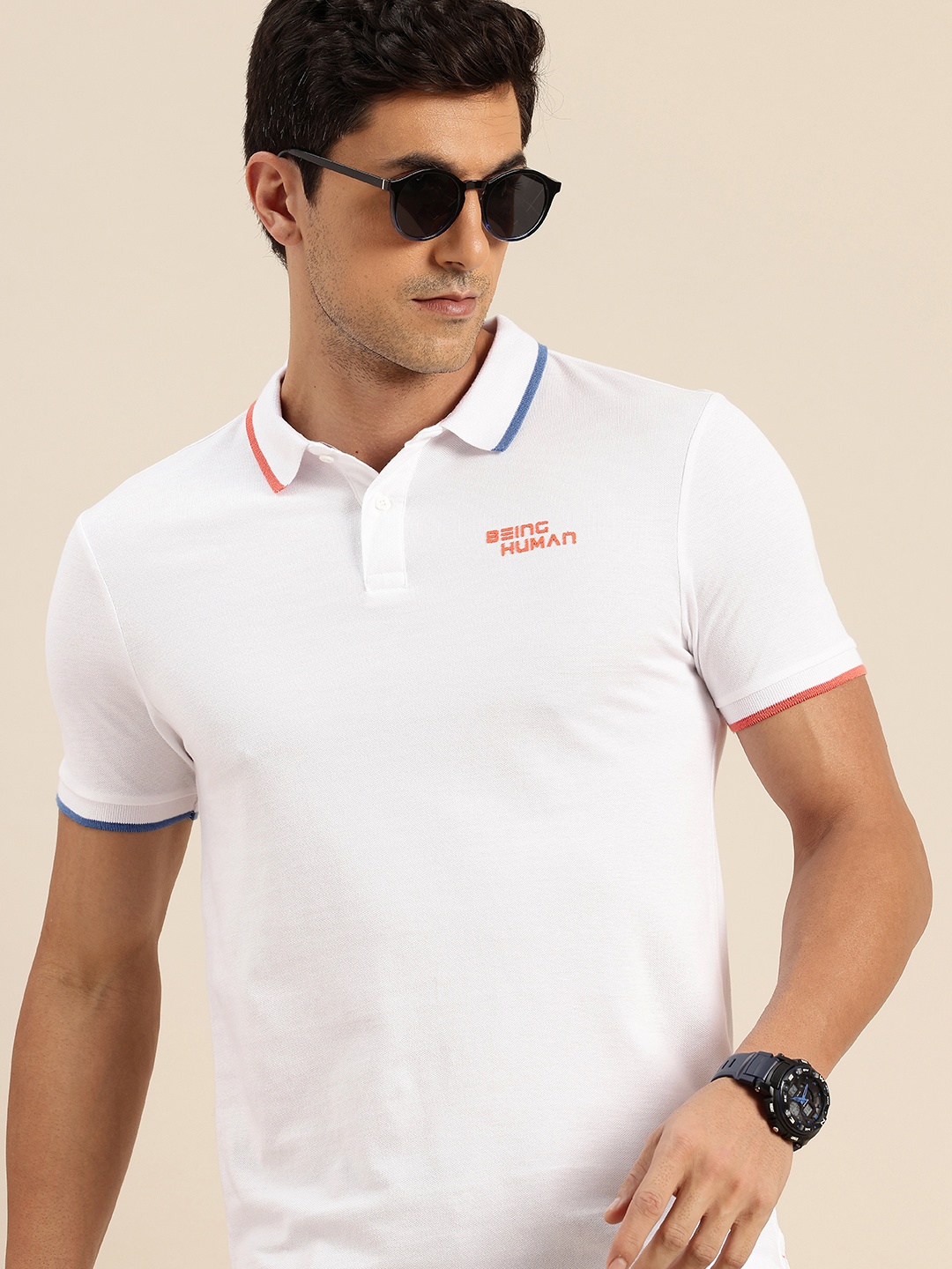 

Being Human Polo Collar Pure Cotton T-shirt, White