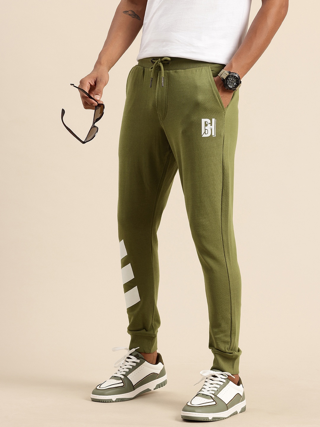 

Being Human Men Pure Cotton Joggers, Olive