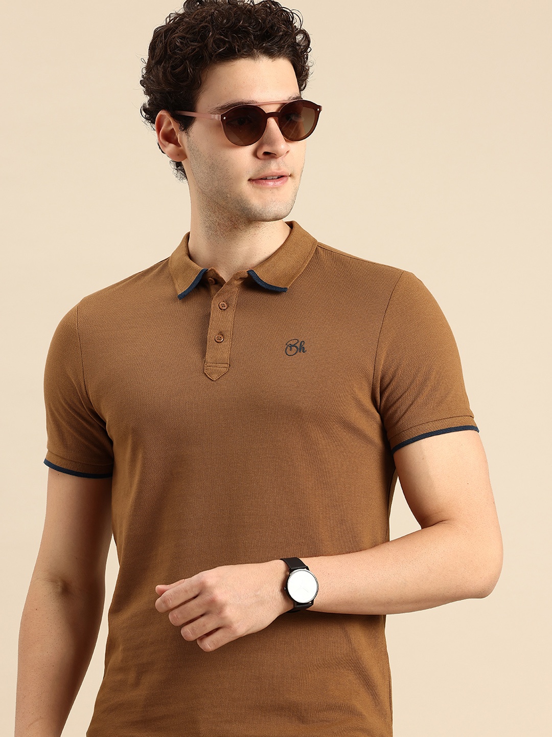 

Being Human Polo Collar Pure Cotton T-shirt, Brown