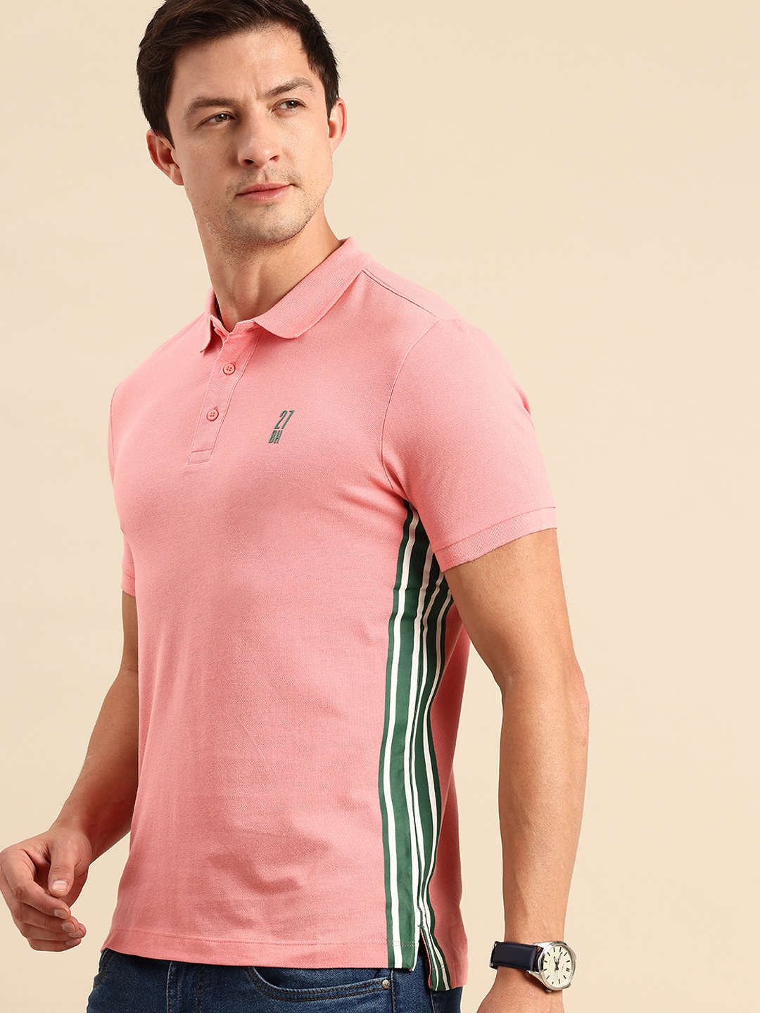 

Being Human Polo Collar Pure Cotton T-shirt, Pink