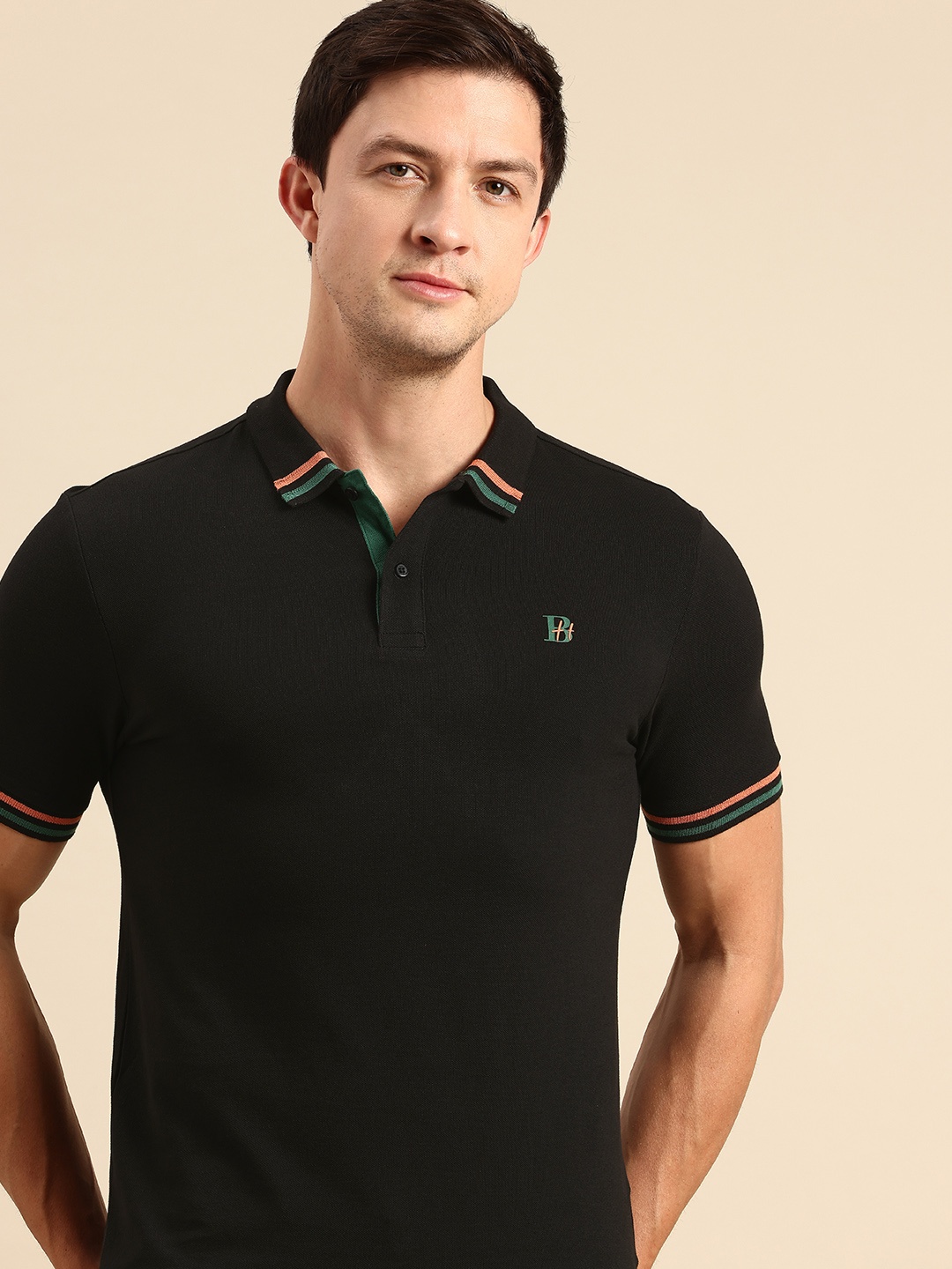 

Being Human Pure Cotton Polo Collar Casual T-shirt, Black