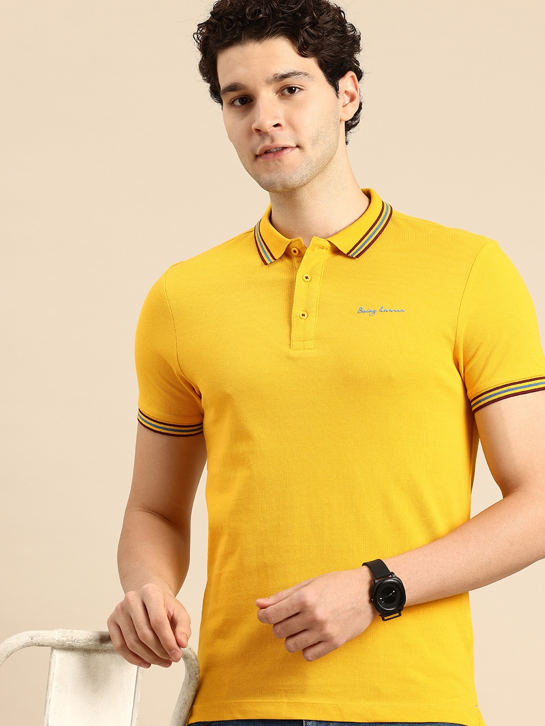 

Being Human Pure Cotton Polo Collar Casual T-shirt, Yellow