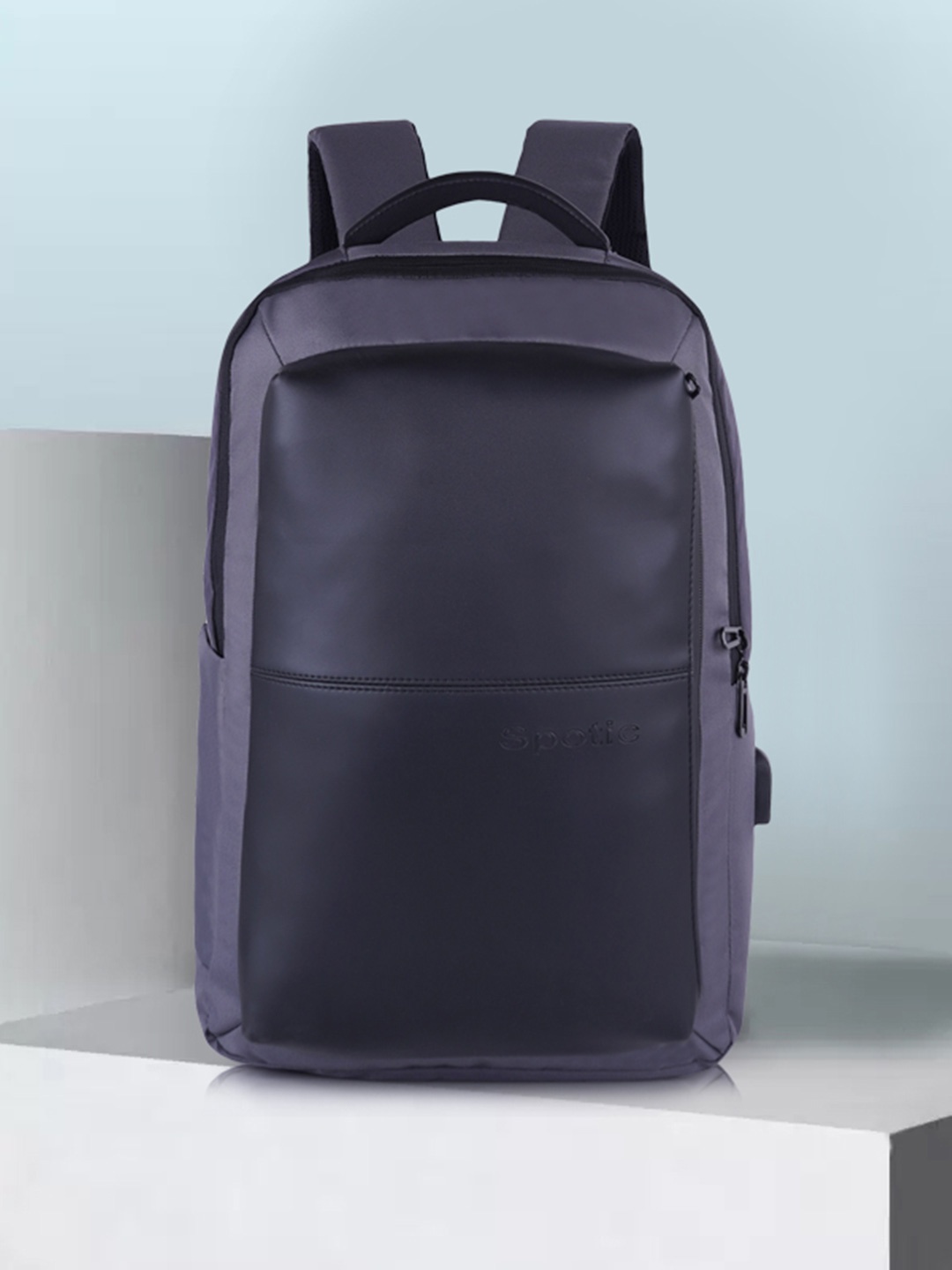 

SPOTIC Unisex Brand Logo Backpack with USB Charging Port, Grey