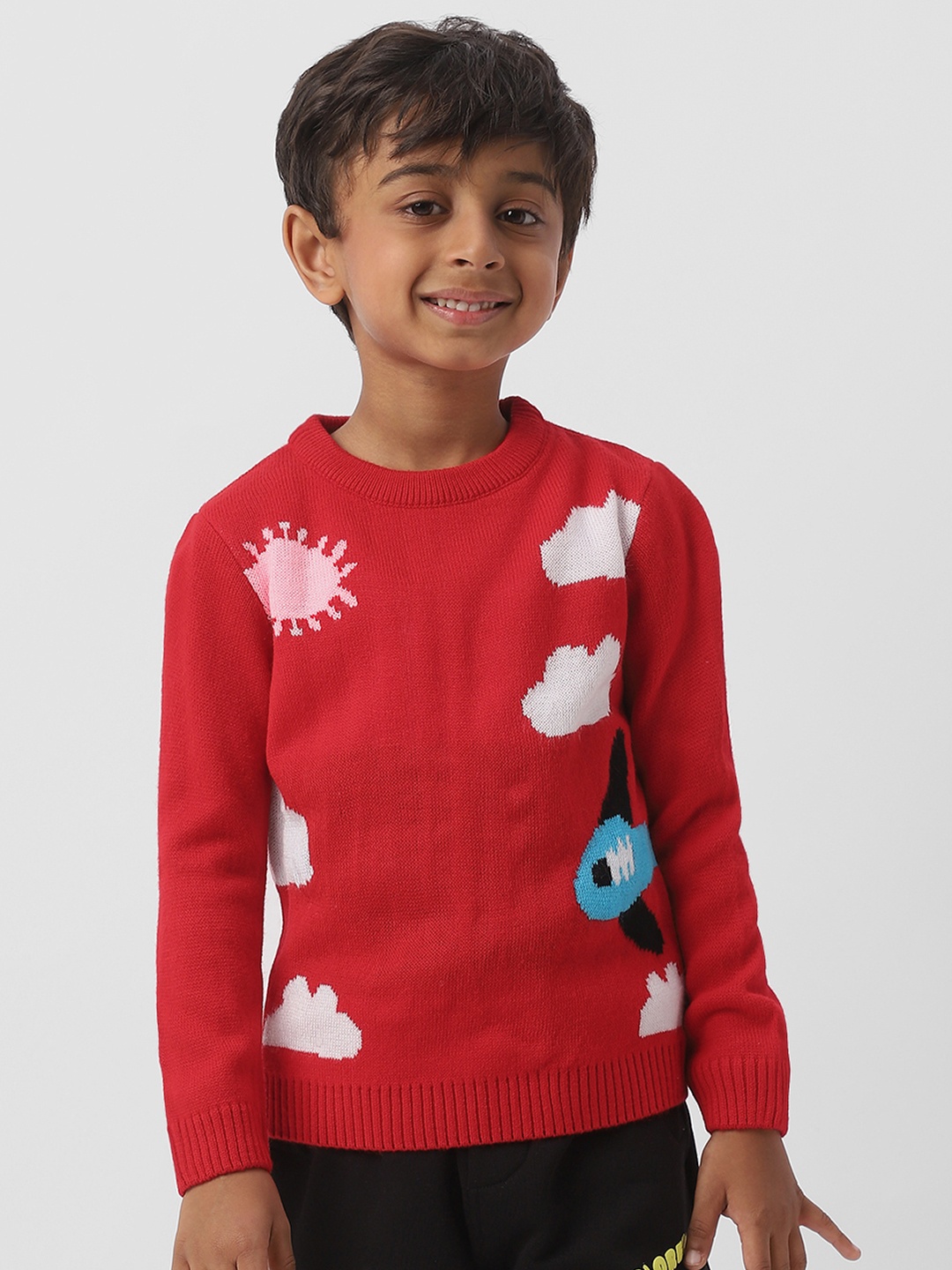 

Nauti Nati Boys Self Design Round Neck Pullover Sweater, Red