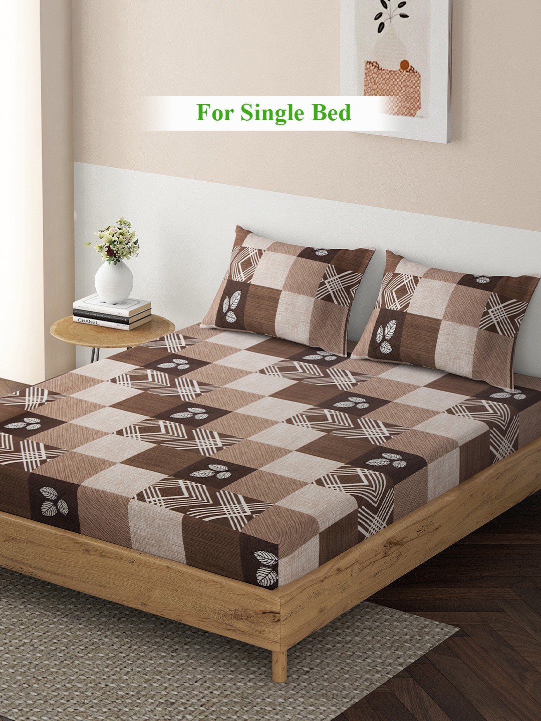 

HOKIPO Brown Geometric 140 TC King Bedsheet with 2 Pillow Covers