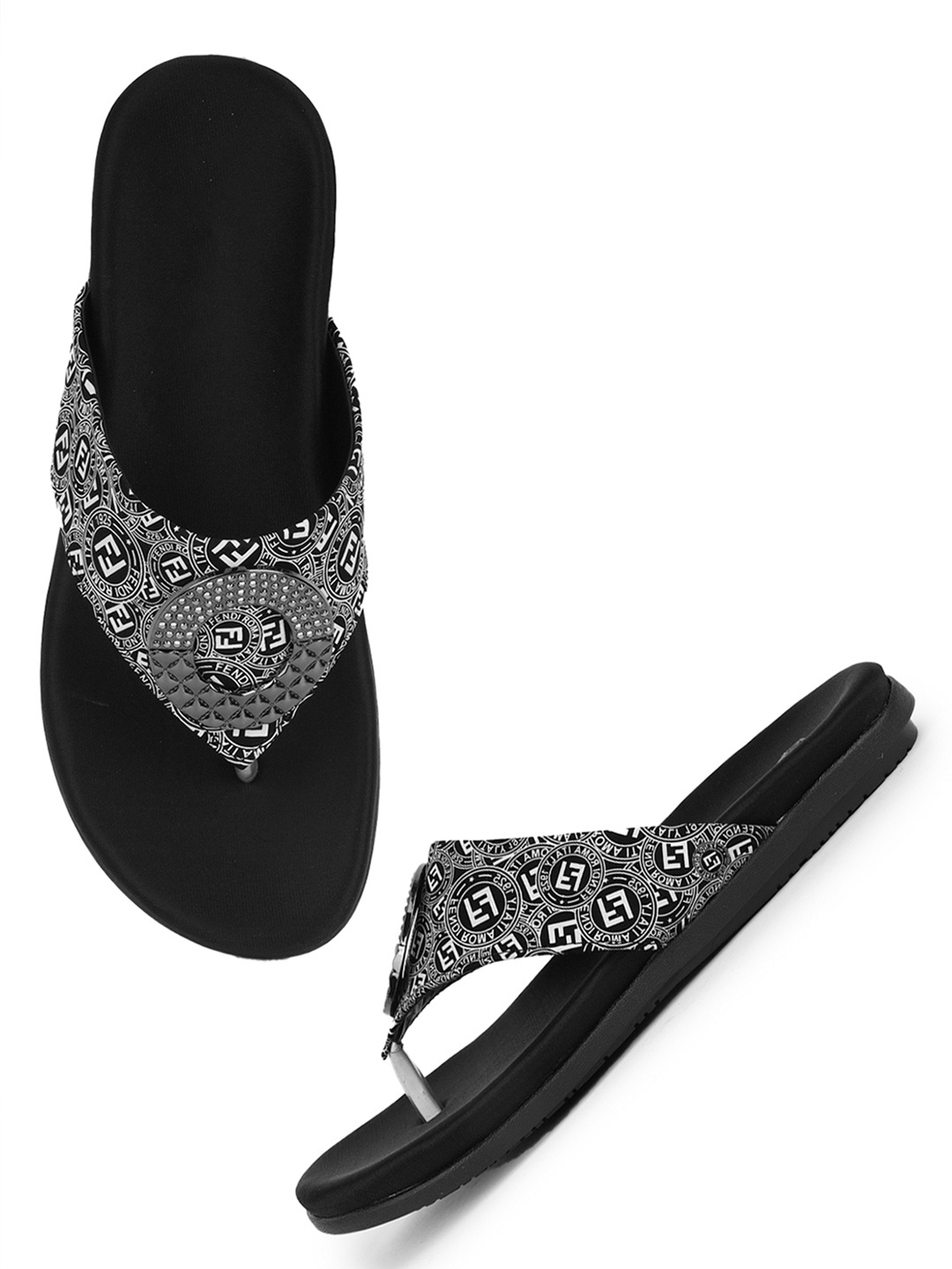 

Style Shoes Women Printed T-Strap Flats, Grey