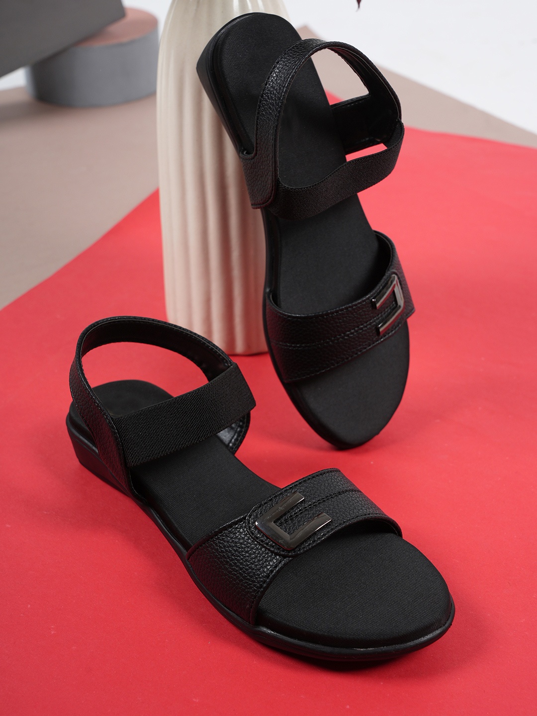 

Style Shoes Women Open Toe Slip-On Flats, Black