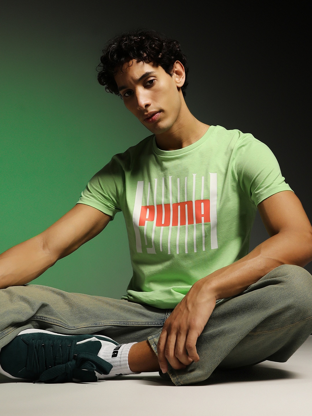 

Puma Men Printed Cotton Slim Fit T-Shirt, Green
