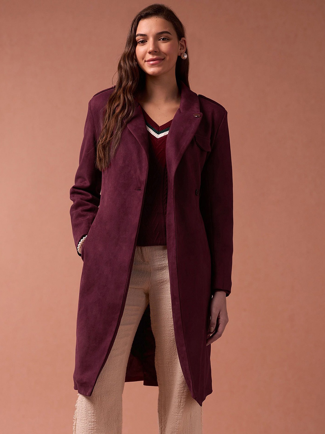 

U.S. Polo Assn. Women Women Geometric Longline Woven Jacket, Burgundy