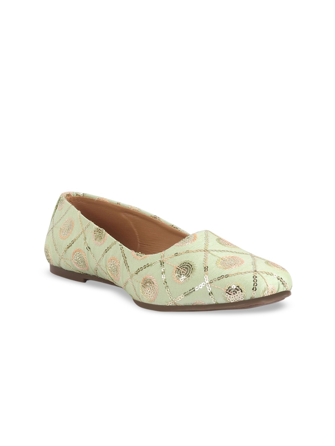 

FAUSTO Women Round Toe Embellished Mojaris, Green