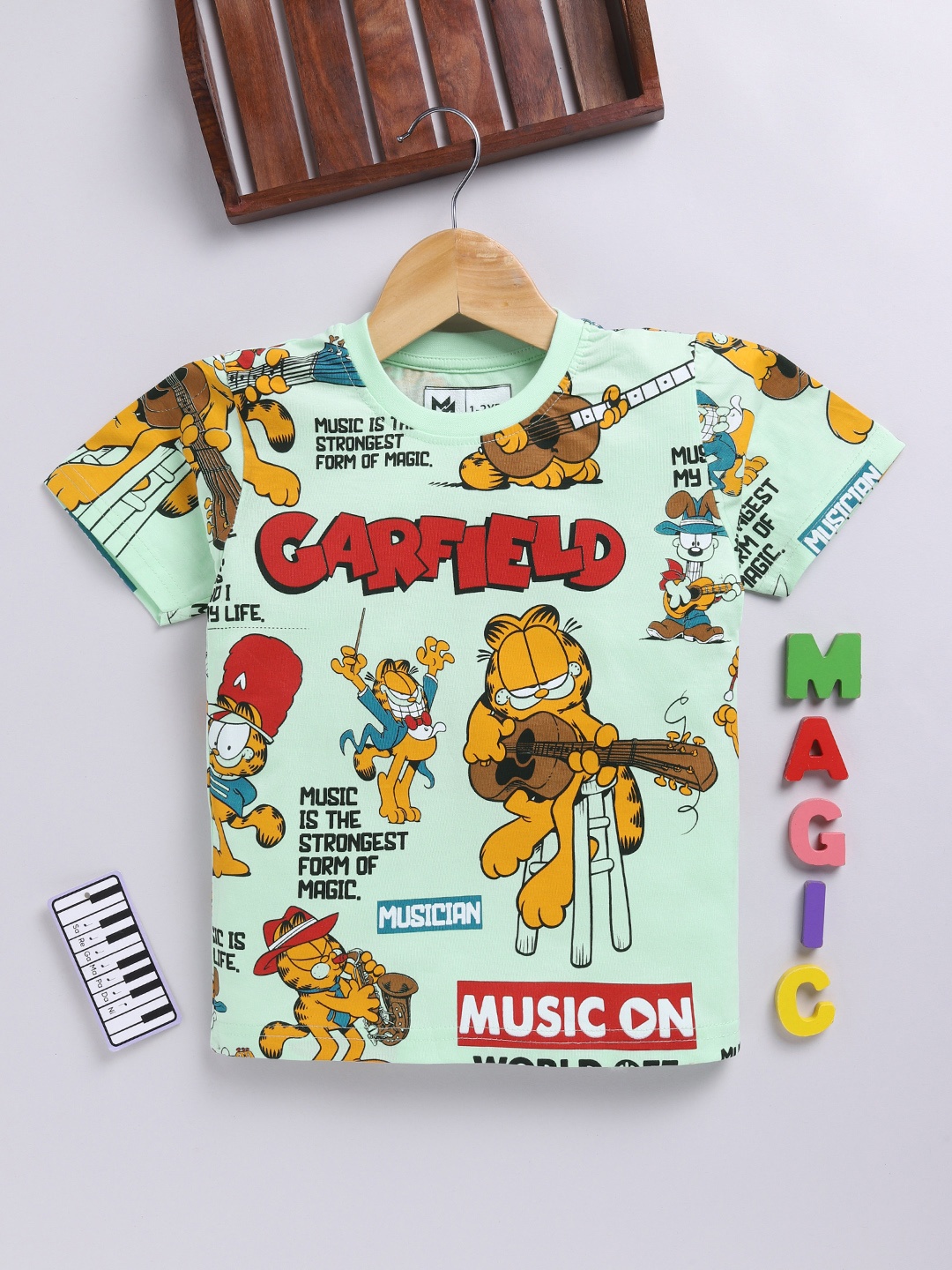 

YK X Minute Mirth Boys Garfield Printed T-shirt, Green