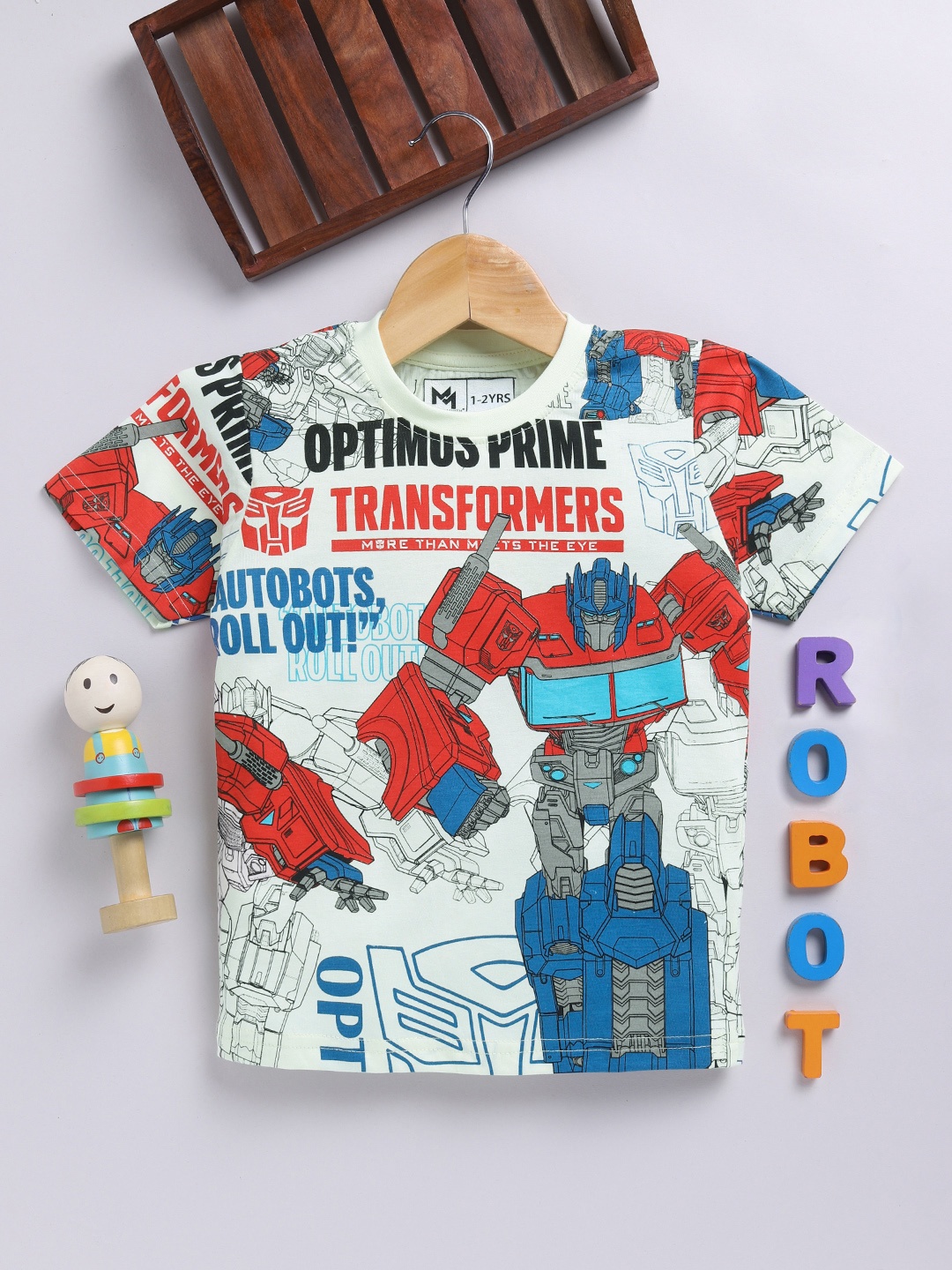 

YK X Minute Mirth Boys Optimus Prime Printed T-shirt, Cream