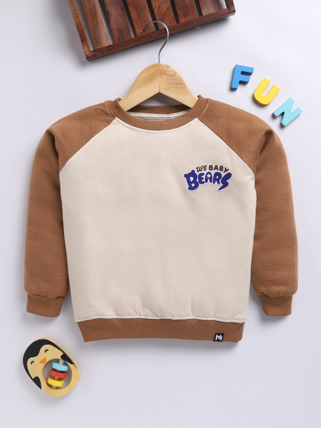 

YK X Minute Mirth Boys Graphic Back Printed Fleece Sweatshirt, Beige