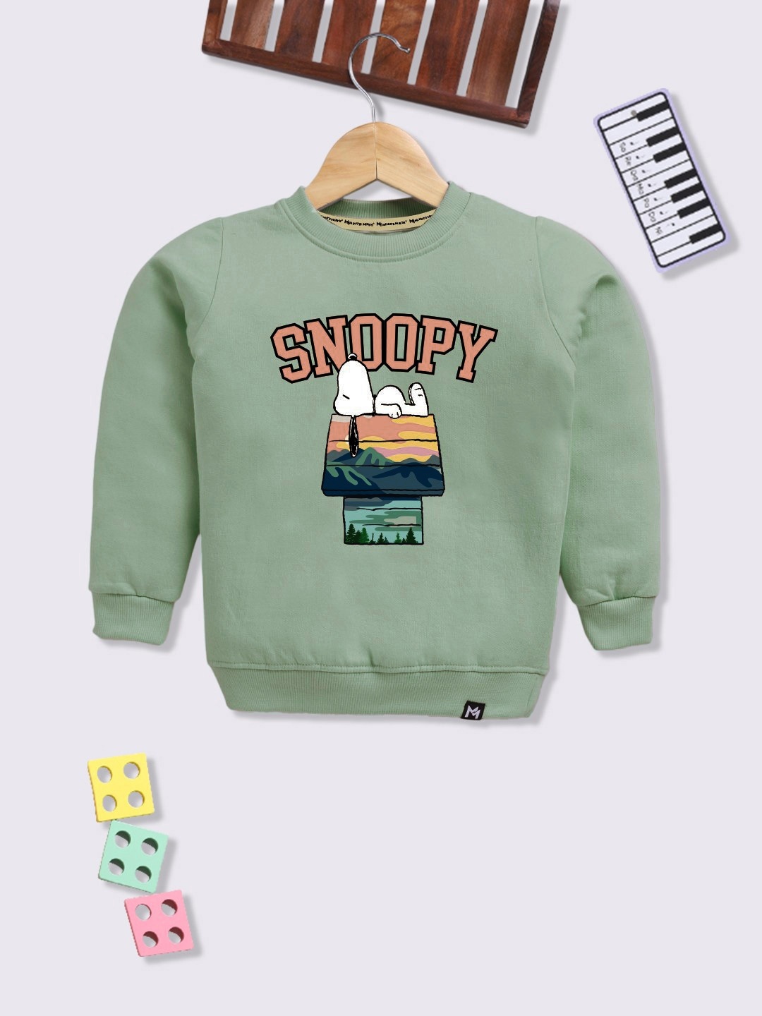 

YK X Minute Mirth Girls Snoopy Printed Fleece Sweatshirt, Green