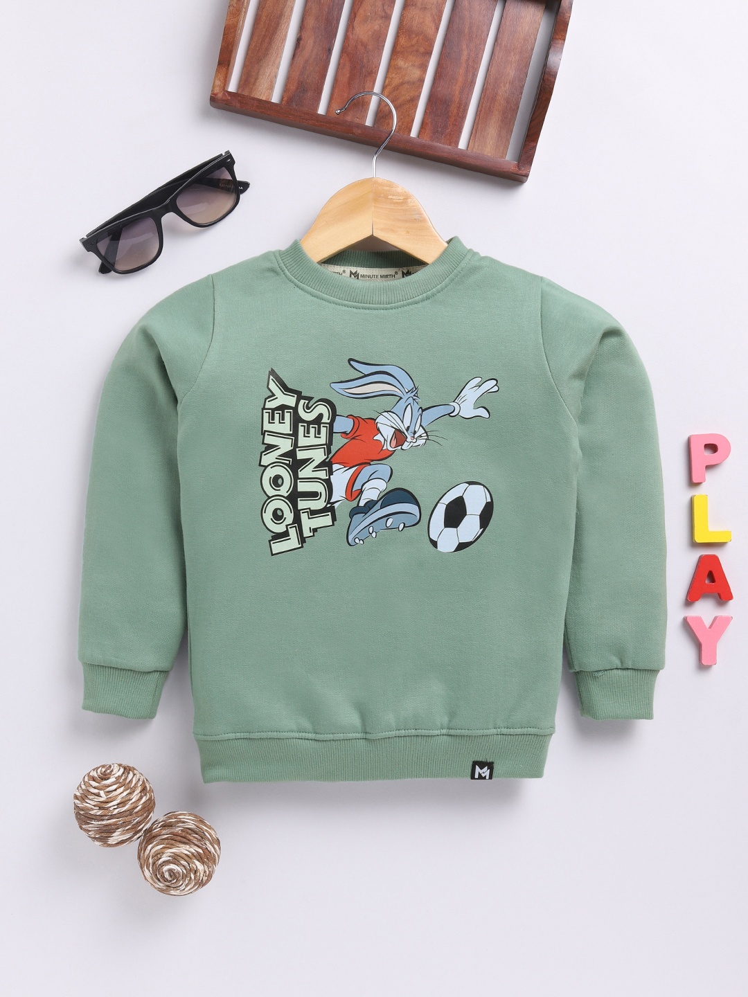 

YK X Minute Mirth Boys Looney Tunes Printed Fleece Sweatshirt, Green