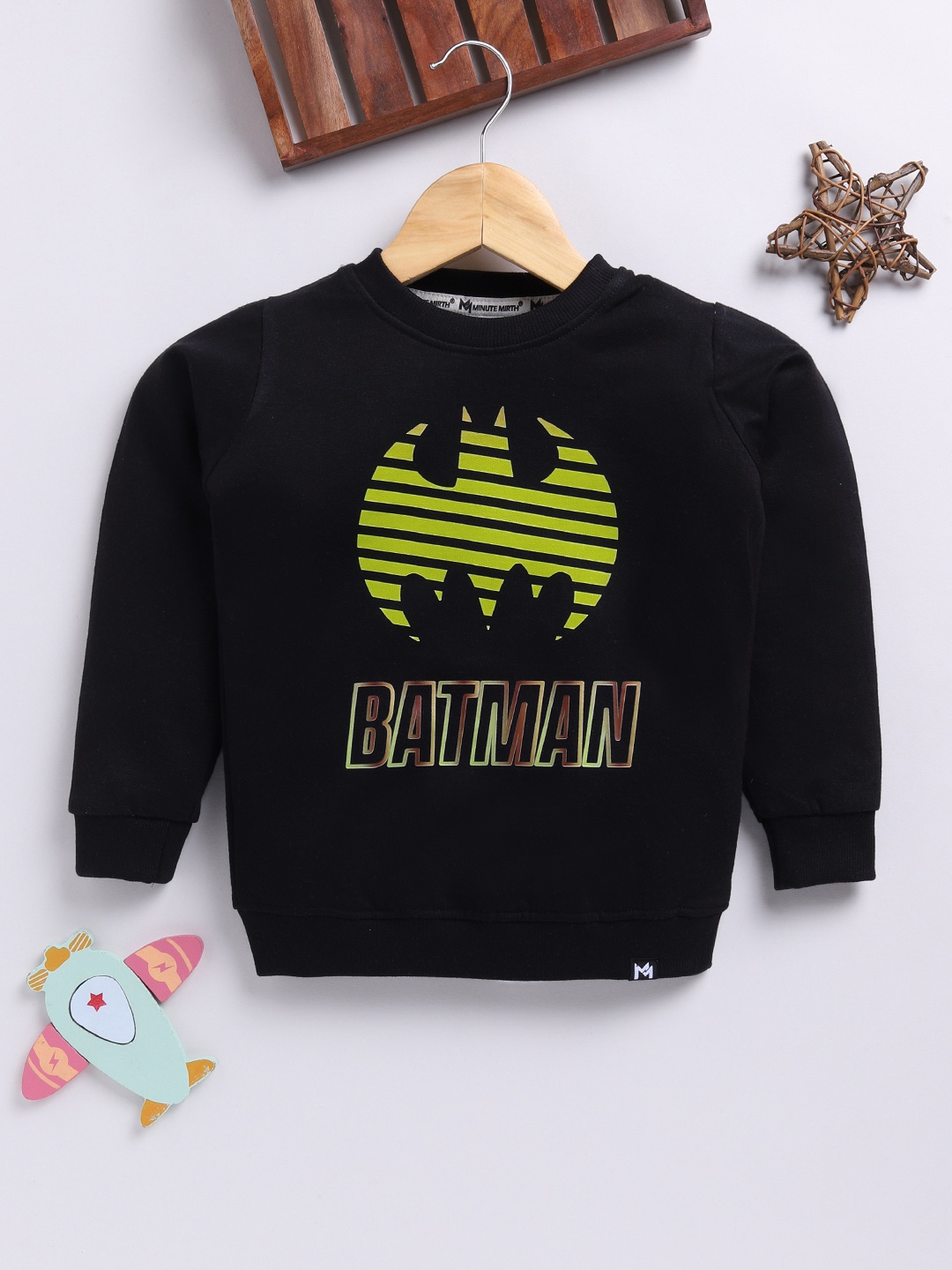 

YK X Minute Mirth Boys Batman Printed Fleece Sweatshirt, Black