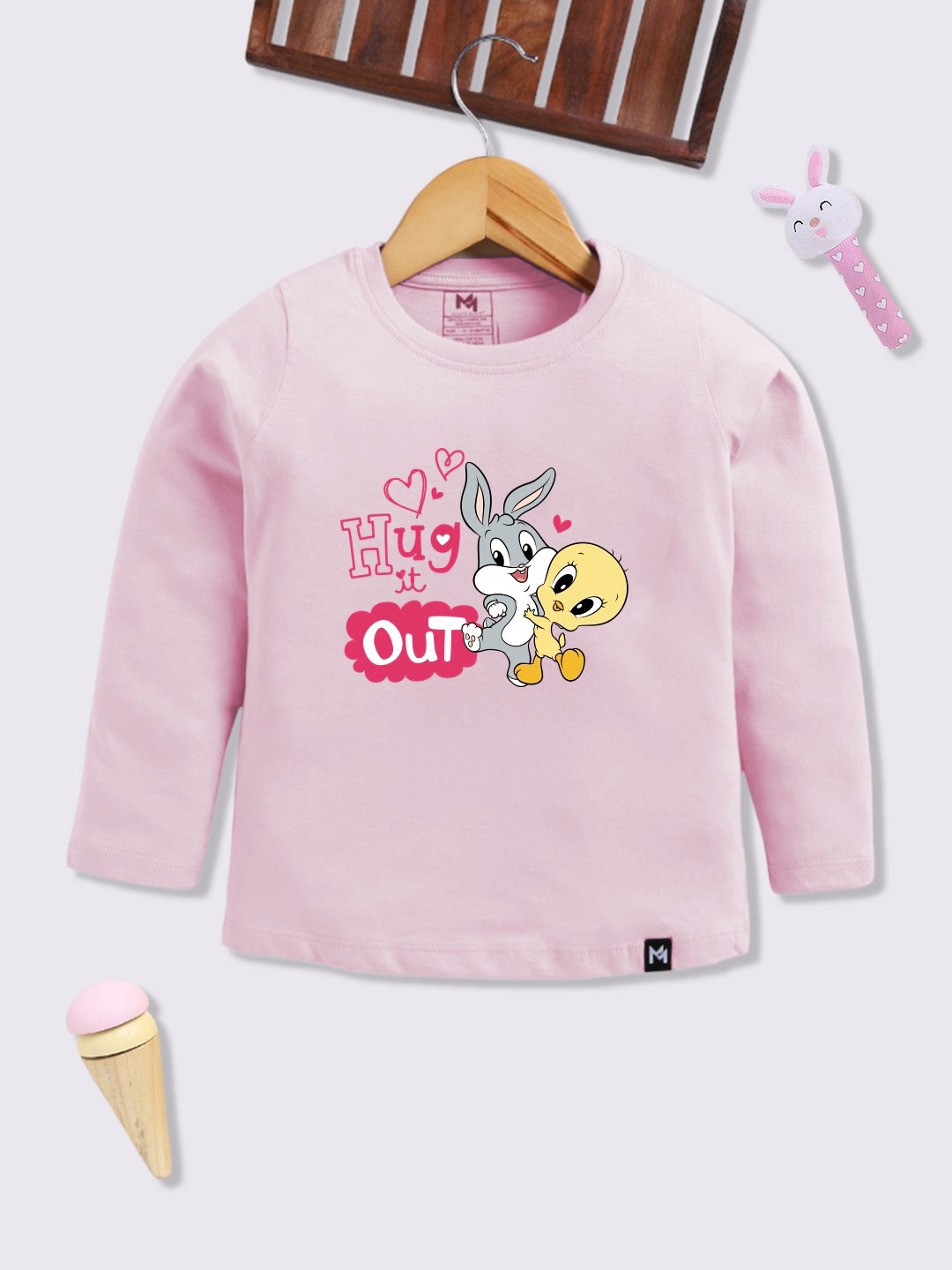 

YK X Minute Mirth Infant Girls Looney Tunes Printed Cotton T-shirt, Pink