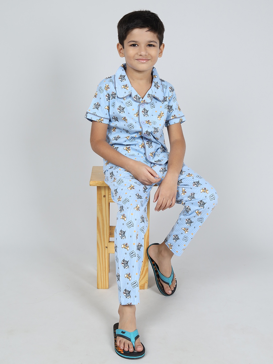 

Here&Now X Denikid Boys Pure Cotton Printed Night suit, Blue