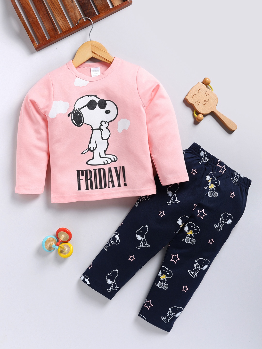 

Here&Now X Denikid Boys Printed Pure Cotton Night suit, Peach