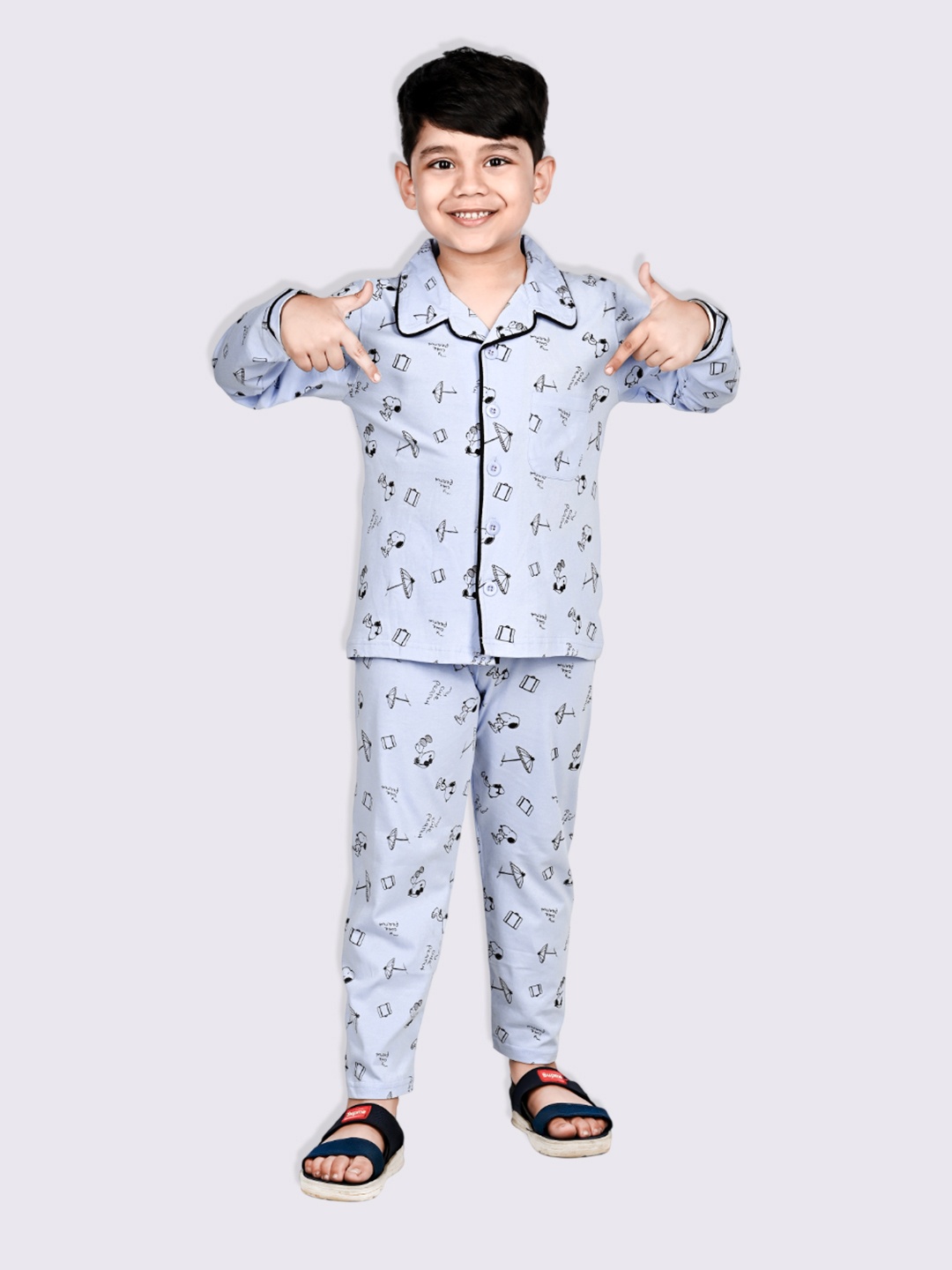 

Here&Now X Denikid Boys Printed Pure Cotton Night suit, Blue