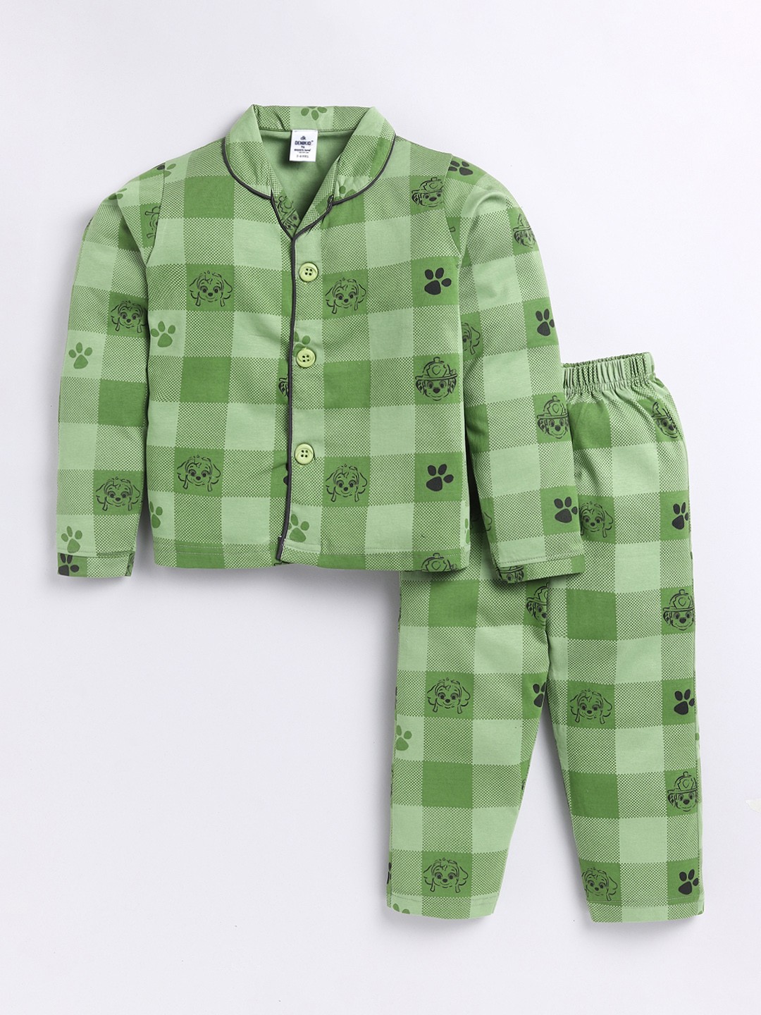 

Here&Now X Denikid Boys Checked Pure Cotton Night suit, Green