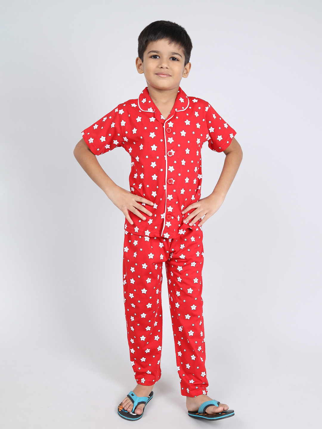 

Here&Now X Denikid Boys Printed Pure Cotton Night suit, Red