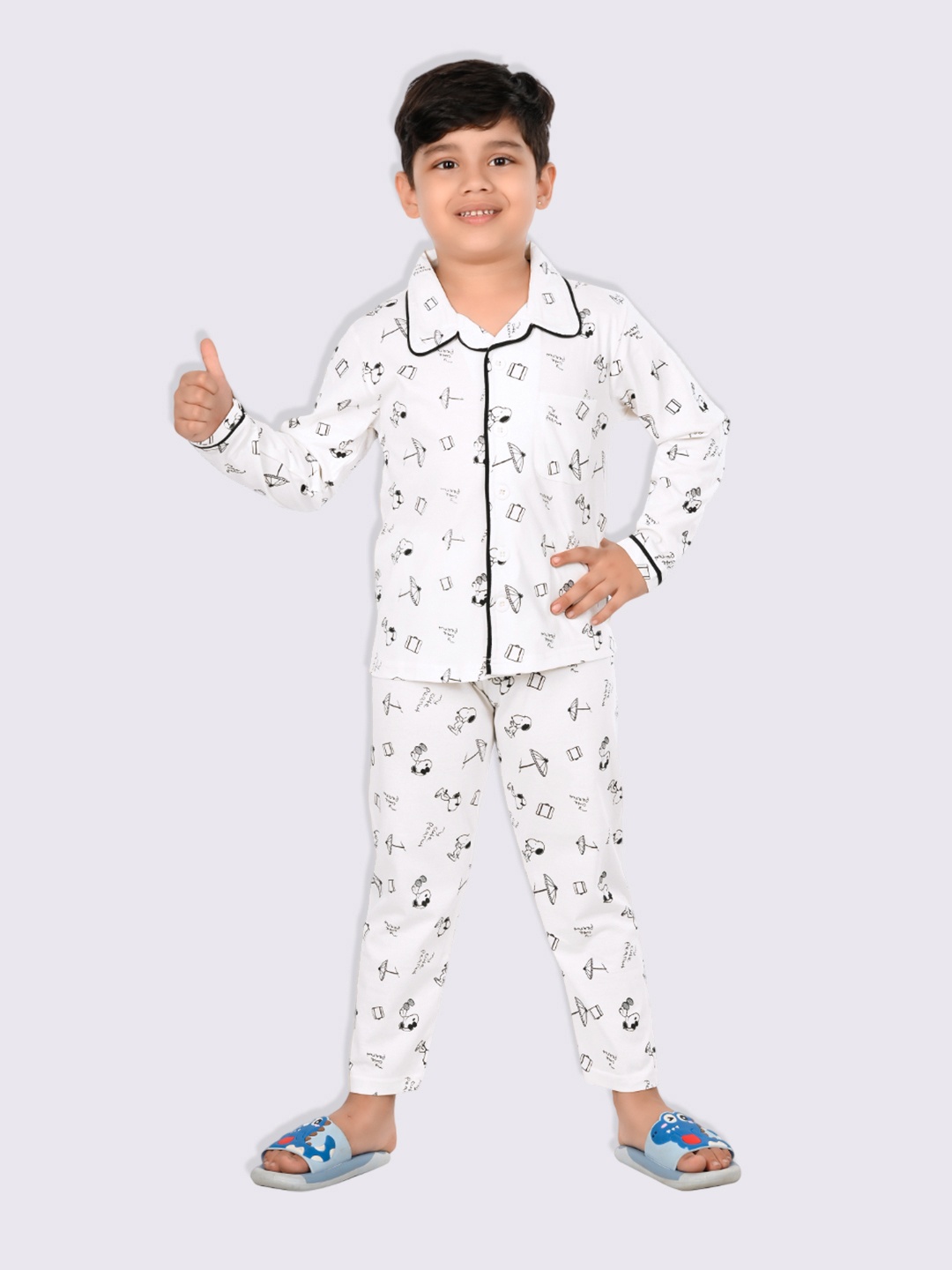 

Here&Now X Denikid Boys Printed Pure Cotton Night suit, White