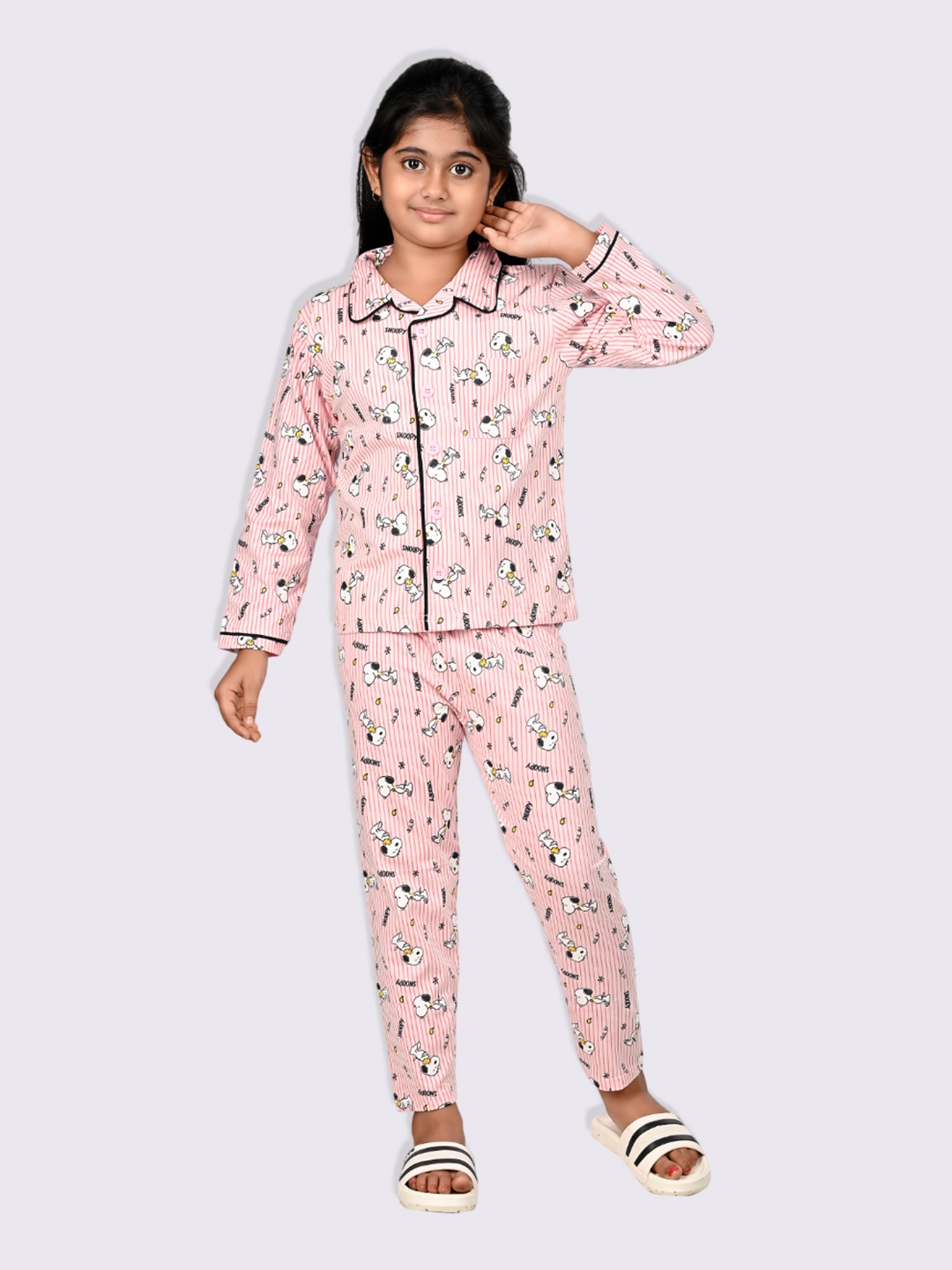 

Here&Now X Denikid Girls Snoopy Printed Pure Cotton Night suit, Pink