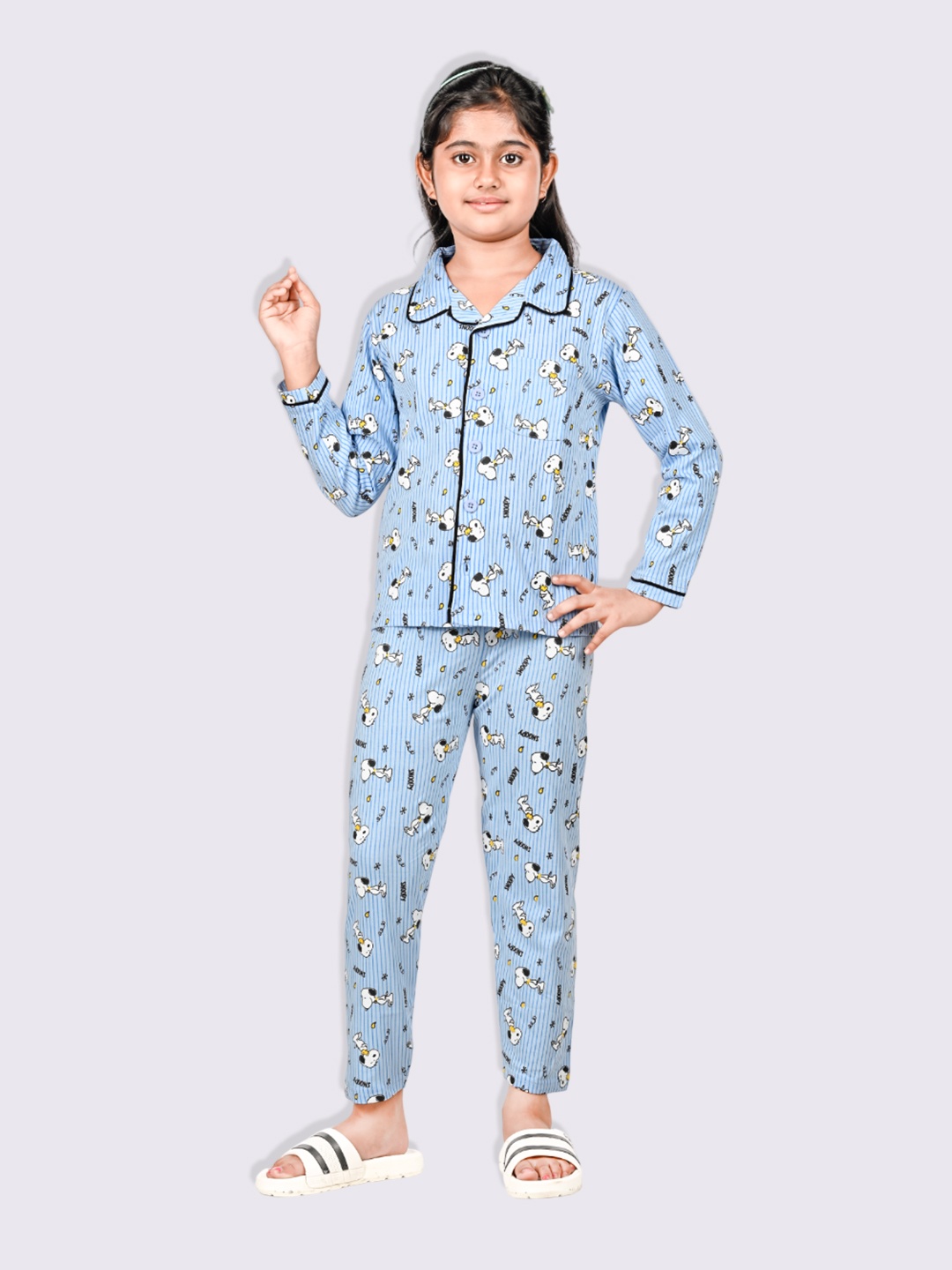 

Here&Now X Denikid Girls Snoopy Printed Pure Cotton Night suit, Blue