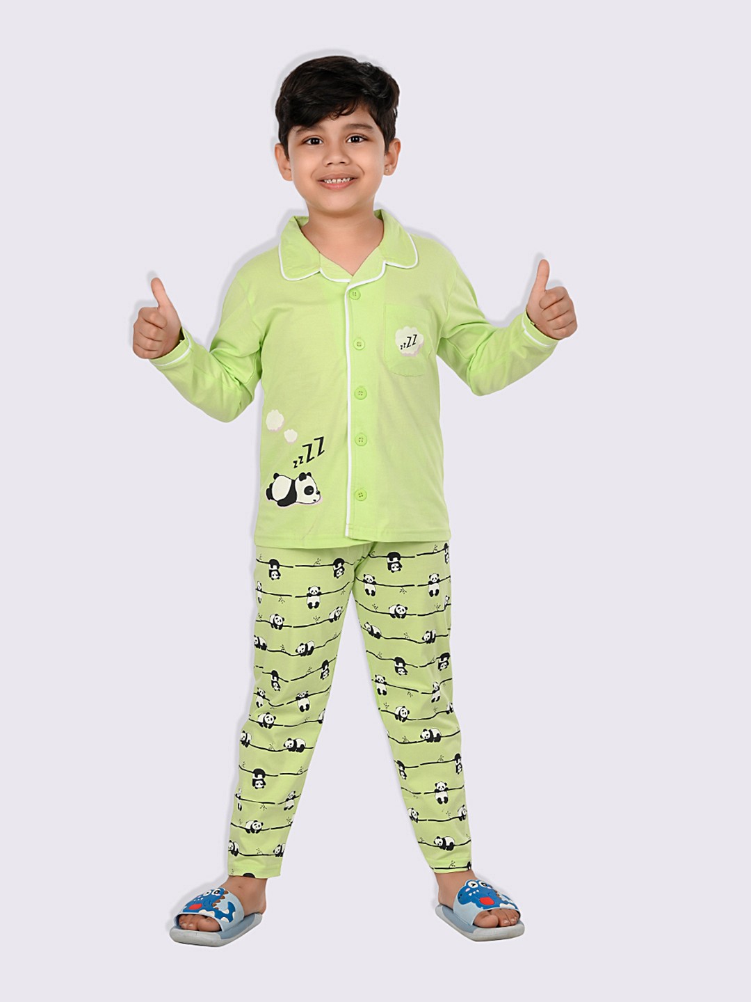 

Here&Now X Denikid Boys Printed Pure Cotton Night suit, Green