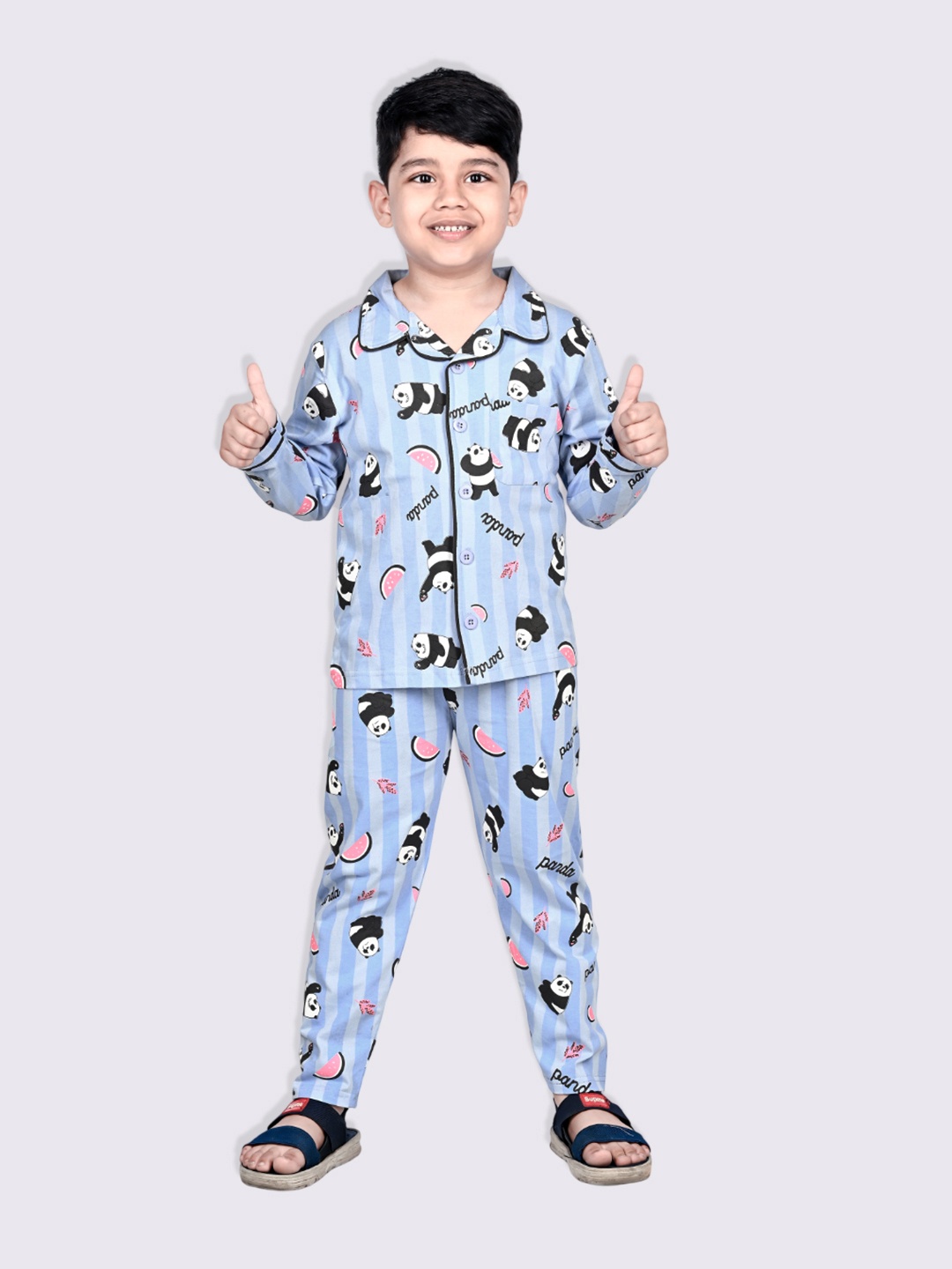 

Here&Now X Denikid Boys Kung Fu Panda Printed Pure Cotton Shirt with Trousers, Blue