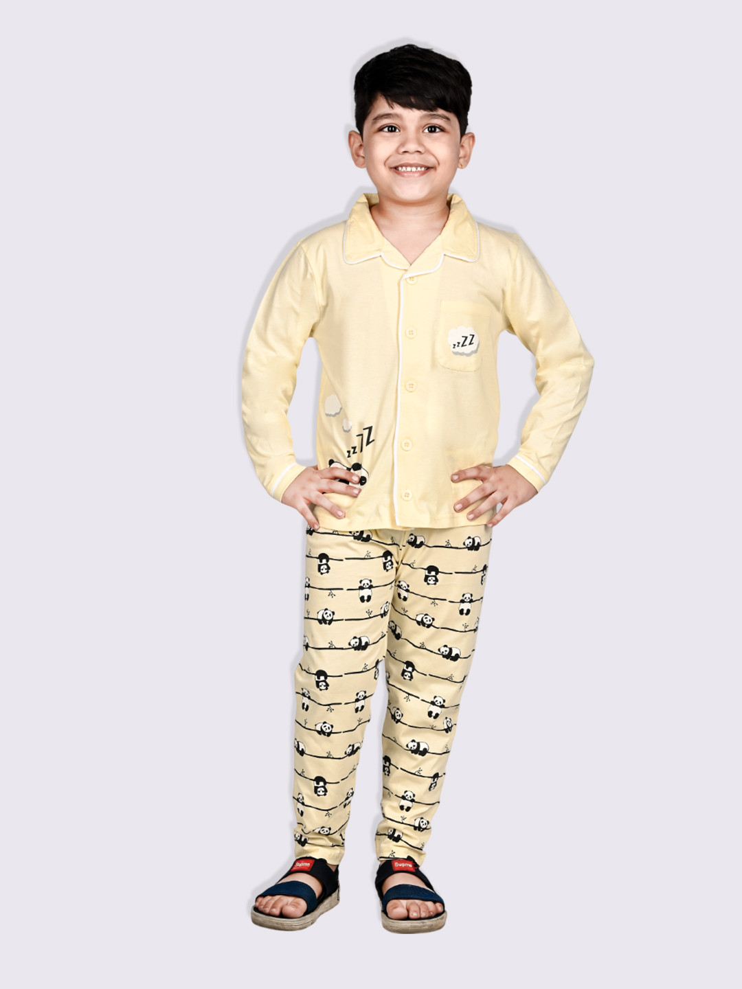 

Here&Now X Denikid Boys Printed Pure Cotton Night suit, Yellow