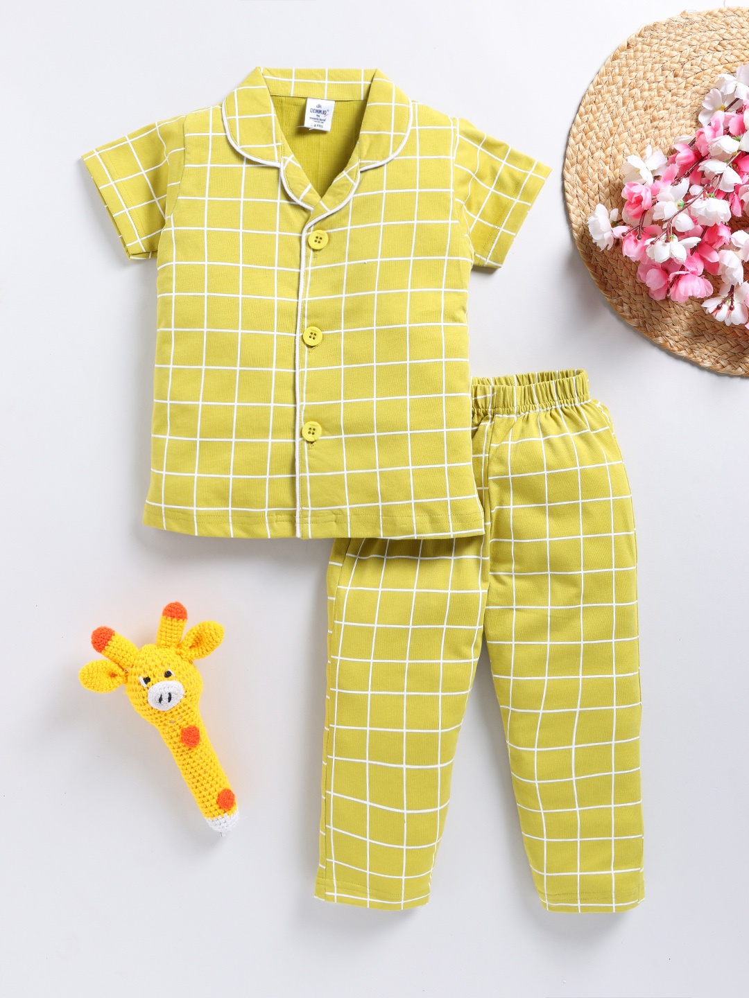 

Here&Now X Denikid Boys Checked Pure Cotton Night suit, Green