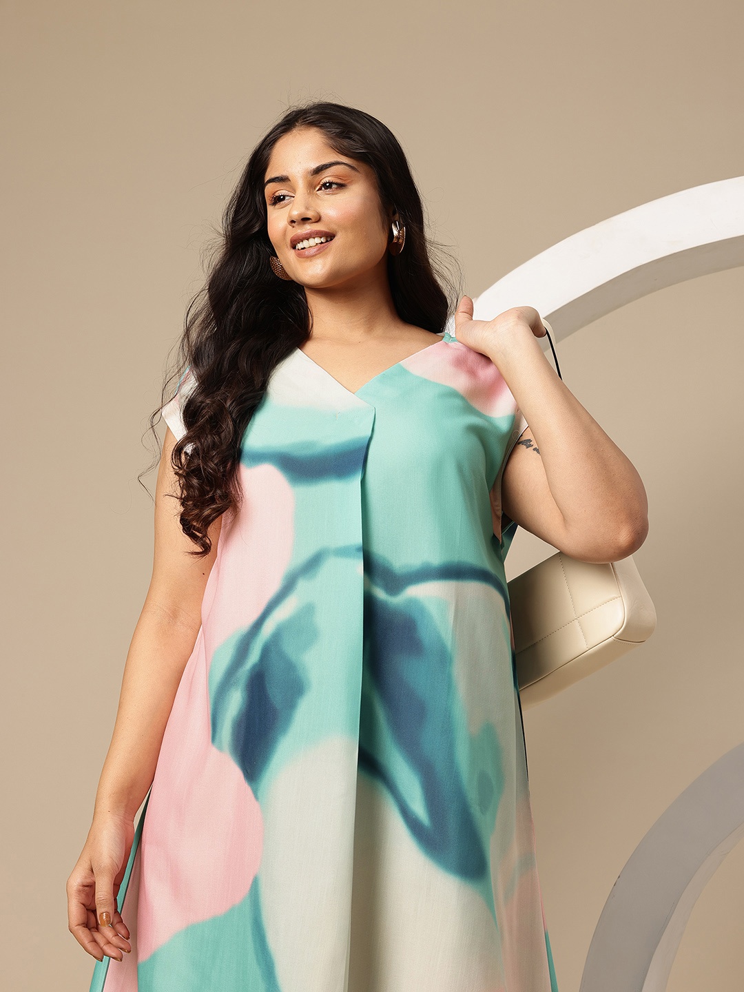 

Sztori Plus Size Tie and Dye A-Line Dress, Green