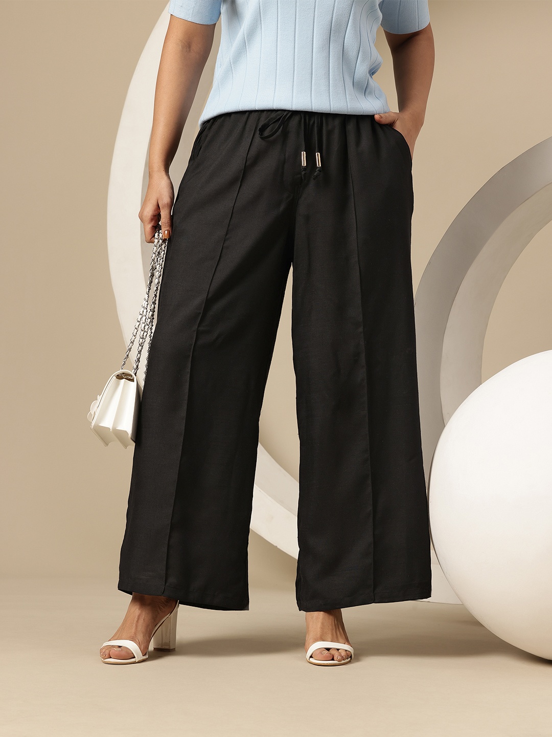 

Sztori Women Plus Size Pleated Trousers, Black